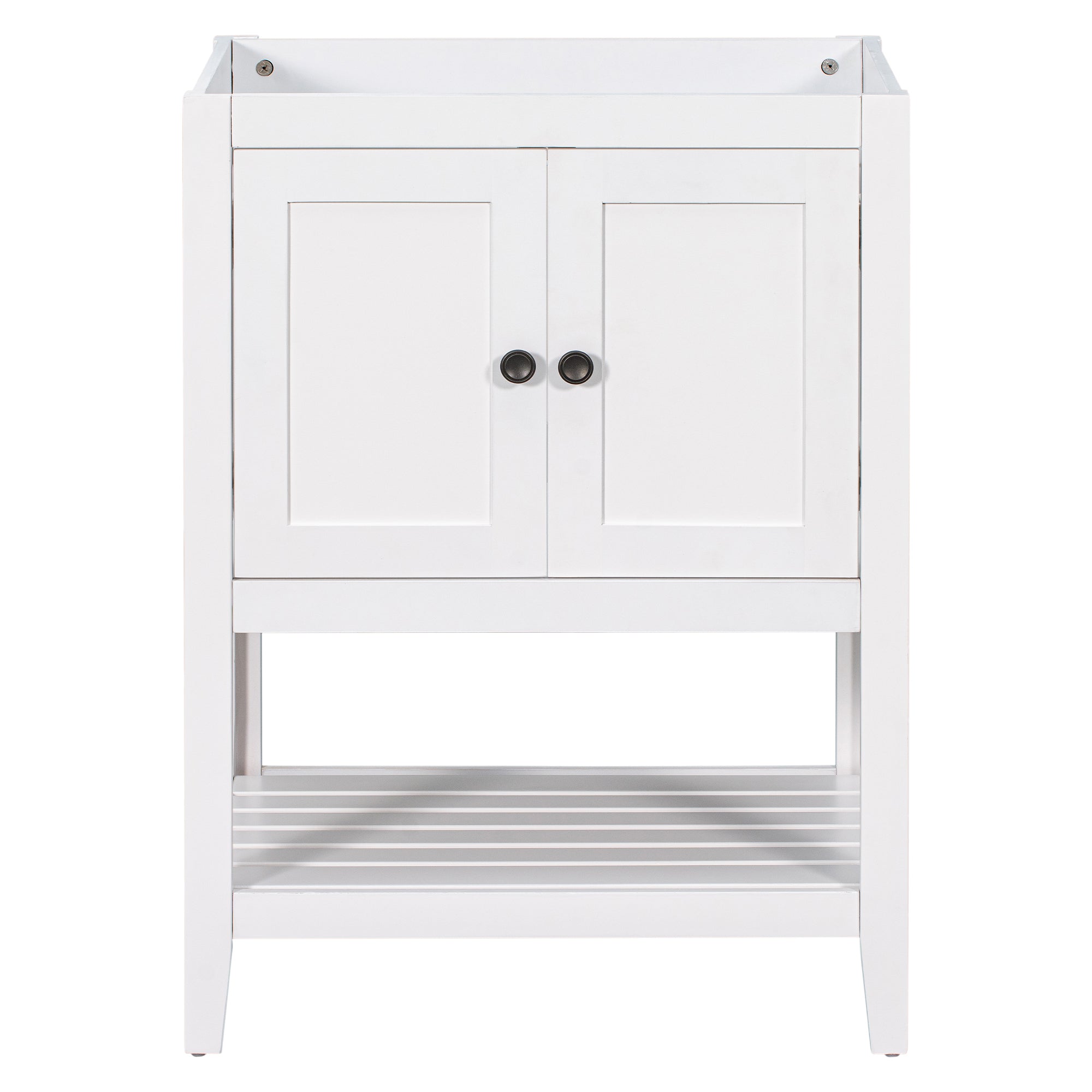 24" Bathroom Vanity Base Only, Soild Wood Frame, Bathroom Storage Cabinet with Doors and Open Shelf, White