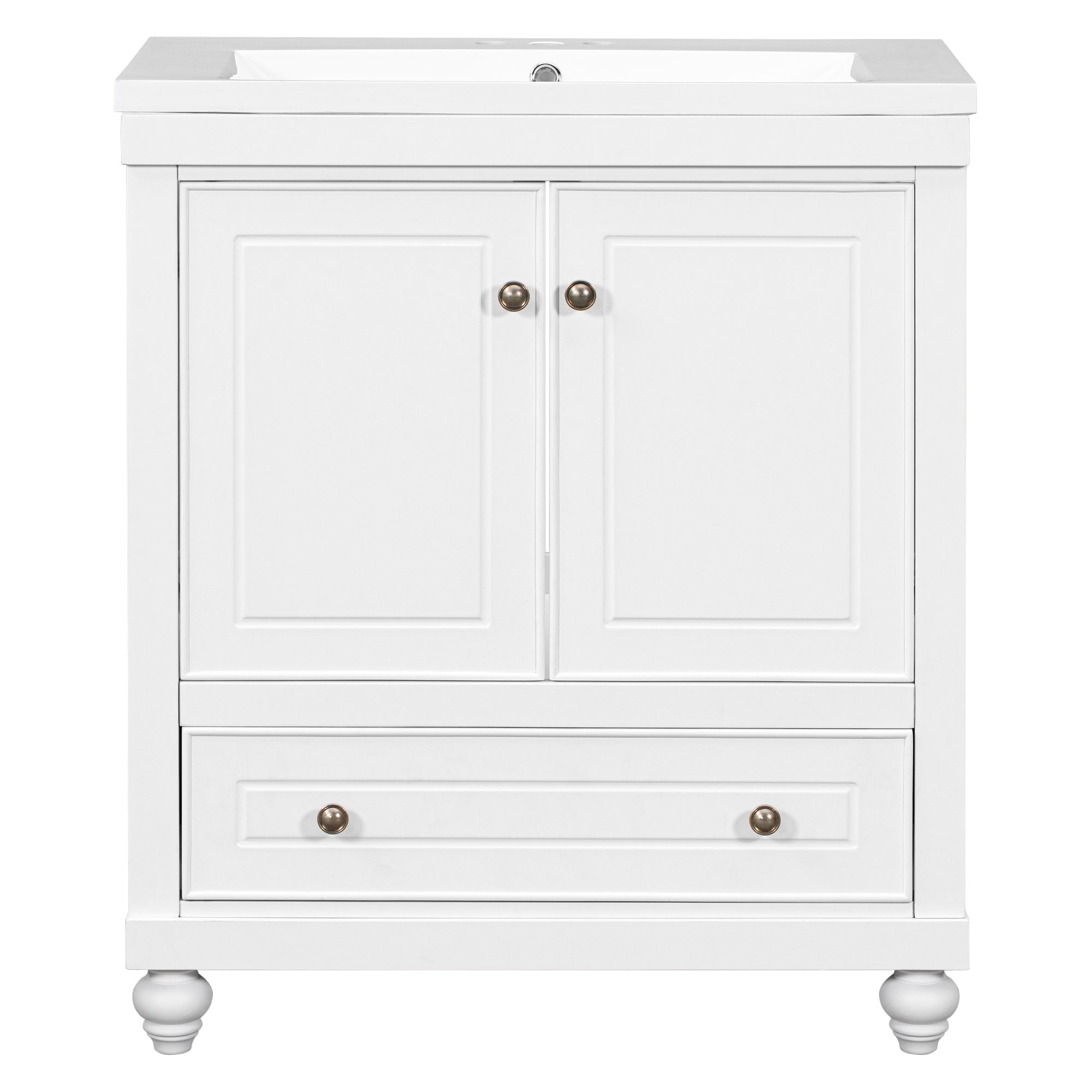 30" Bathroom Vanity with Sink, Combo, Cabinet with Doors and Drawer, Solid Frame and MDF Board, White