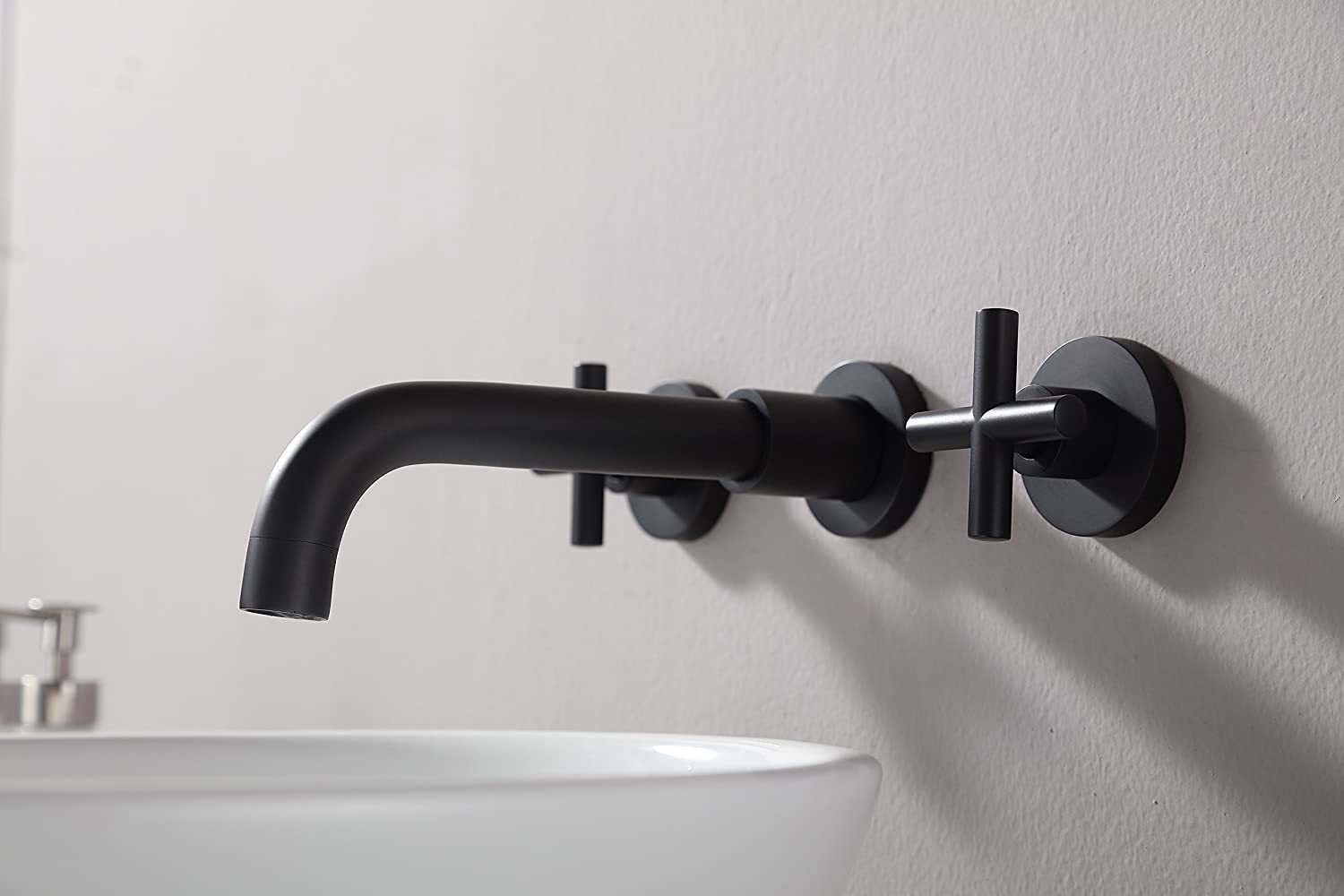 Double Handle Wall Mount Bathroom Faucet Matte Black