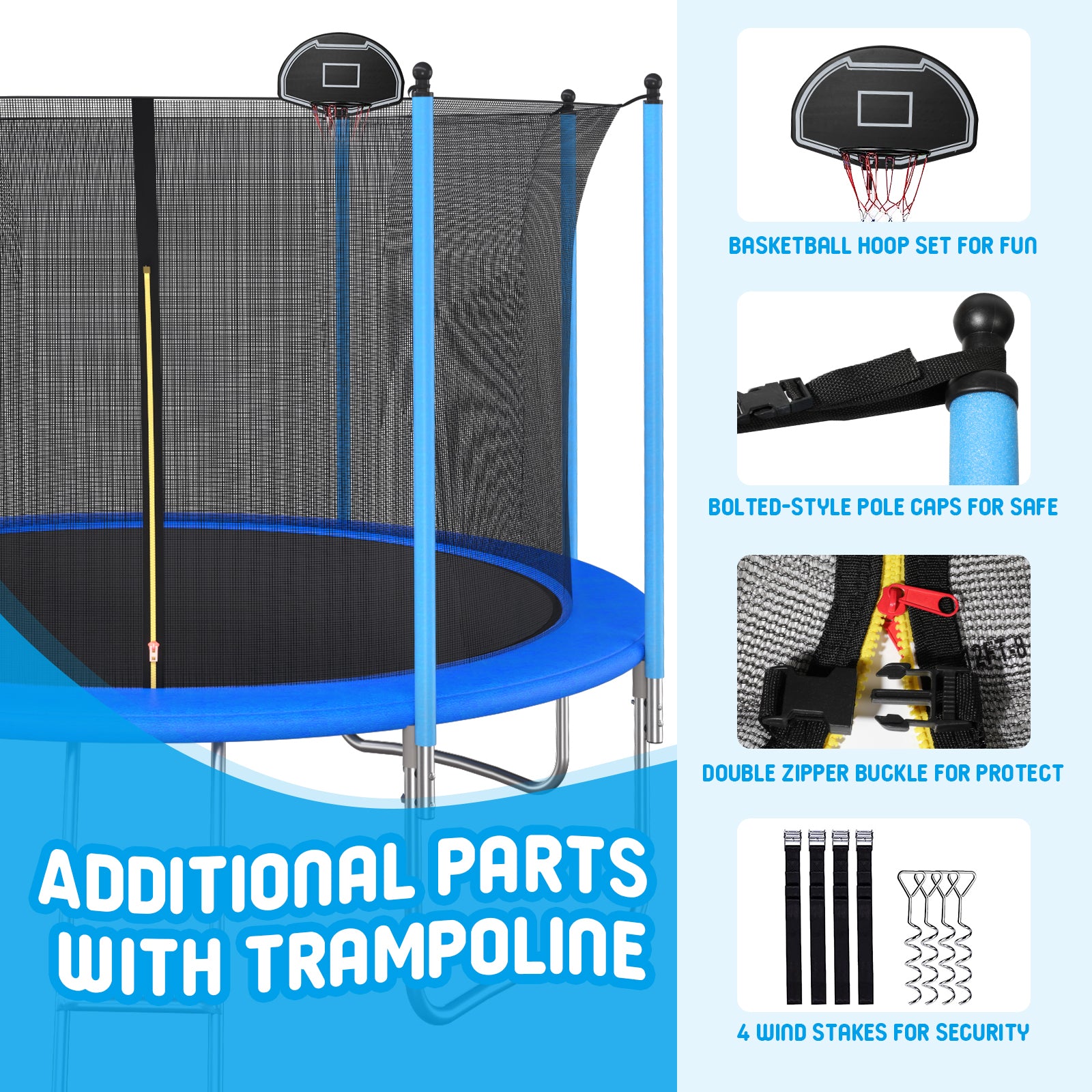 12 FT TRAMPOLINE INSIDE SAFETY NET WITH BASKETBALL HOOP