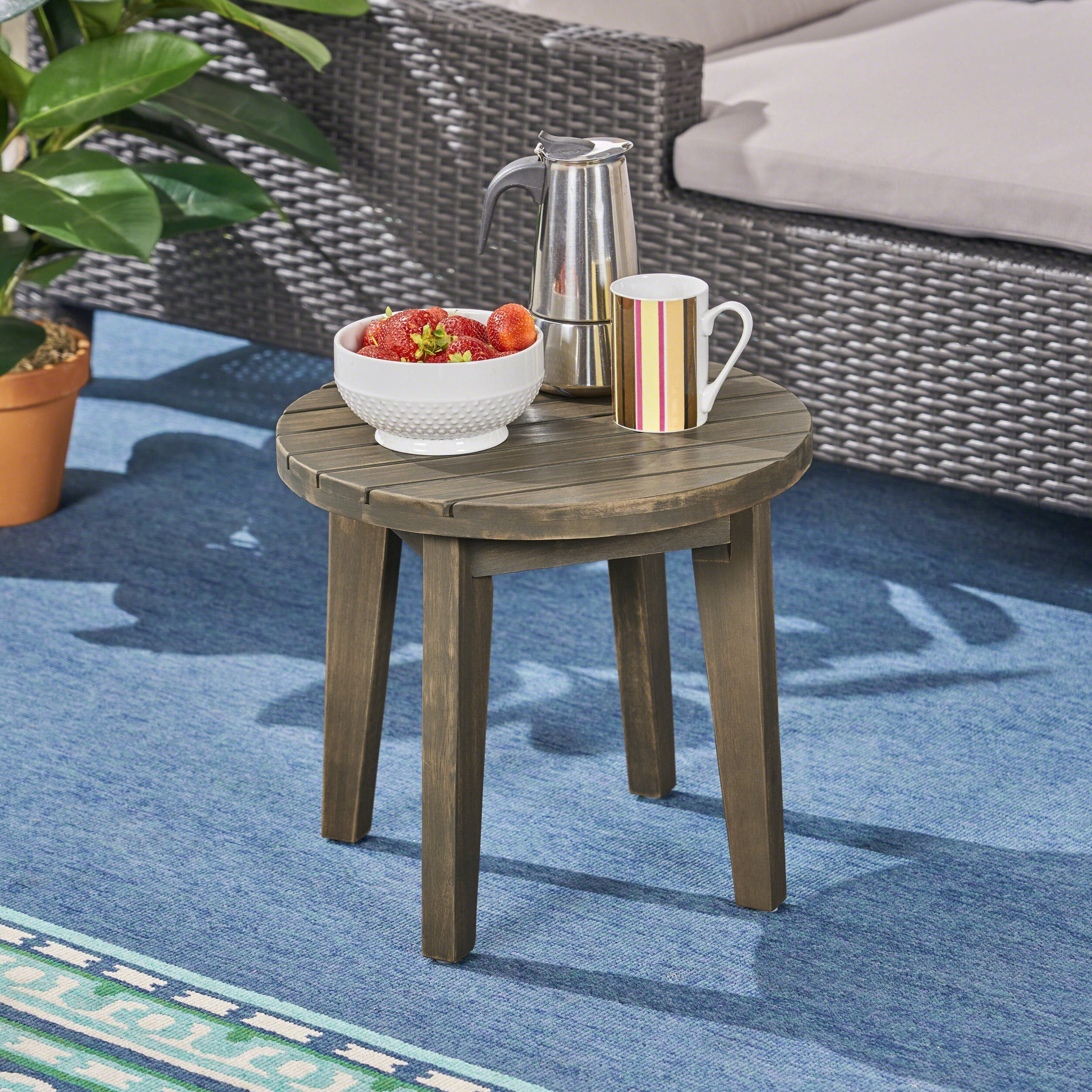 Outdoor 16" Acacia Wood Side Table, Gray Finish