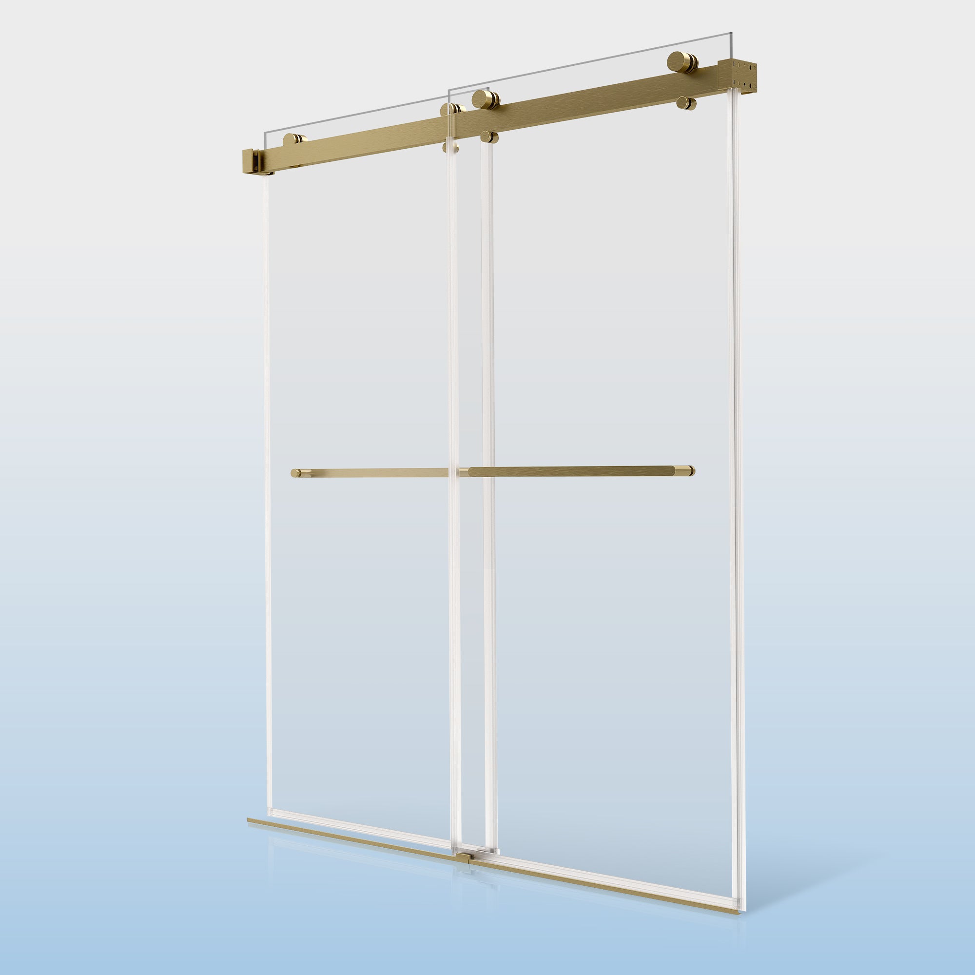 56-60"W × 76"H Double Sliding Frameless Shower Door With 3/8 inches (10mm) Clear Tempered Glass, Brushed Gold Finish