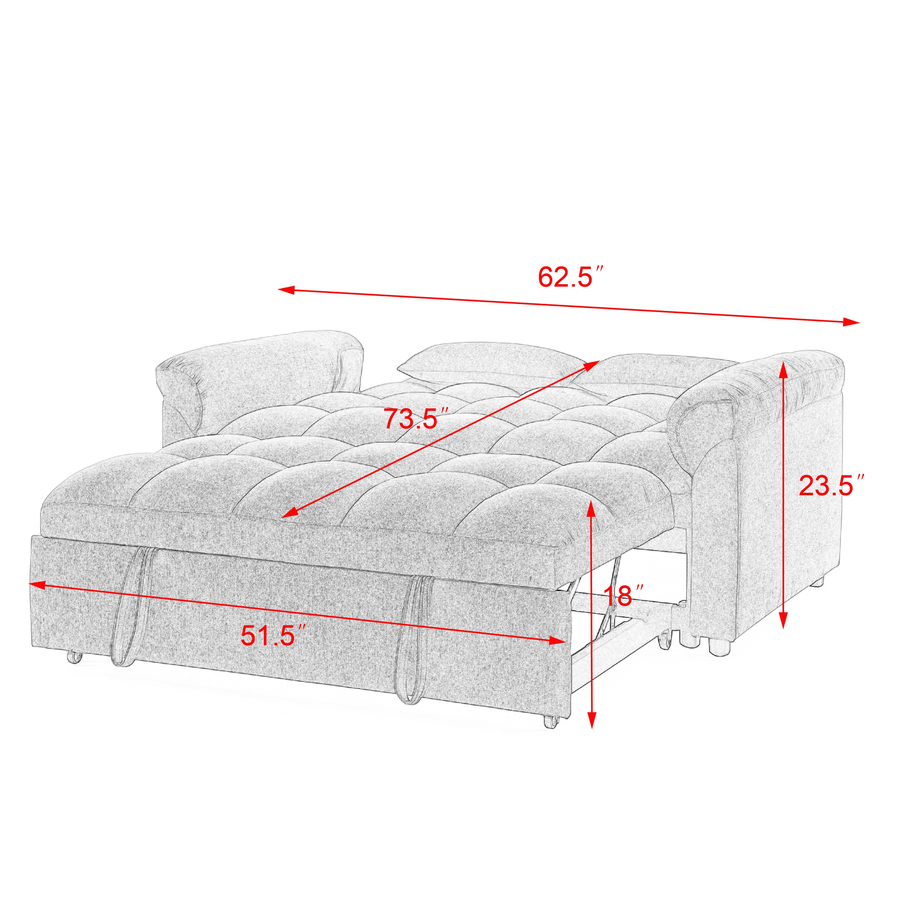 Loveseats Sofa Bed with Pull-out Bed,Adjsutable Back,Light Grey