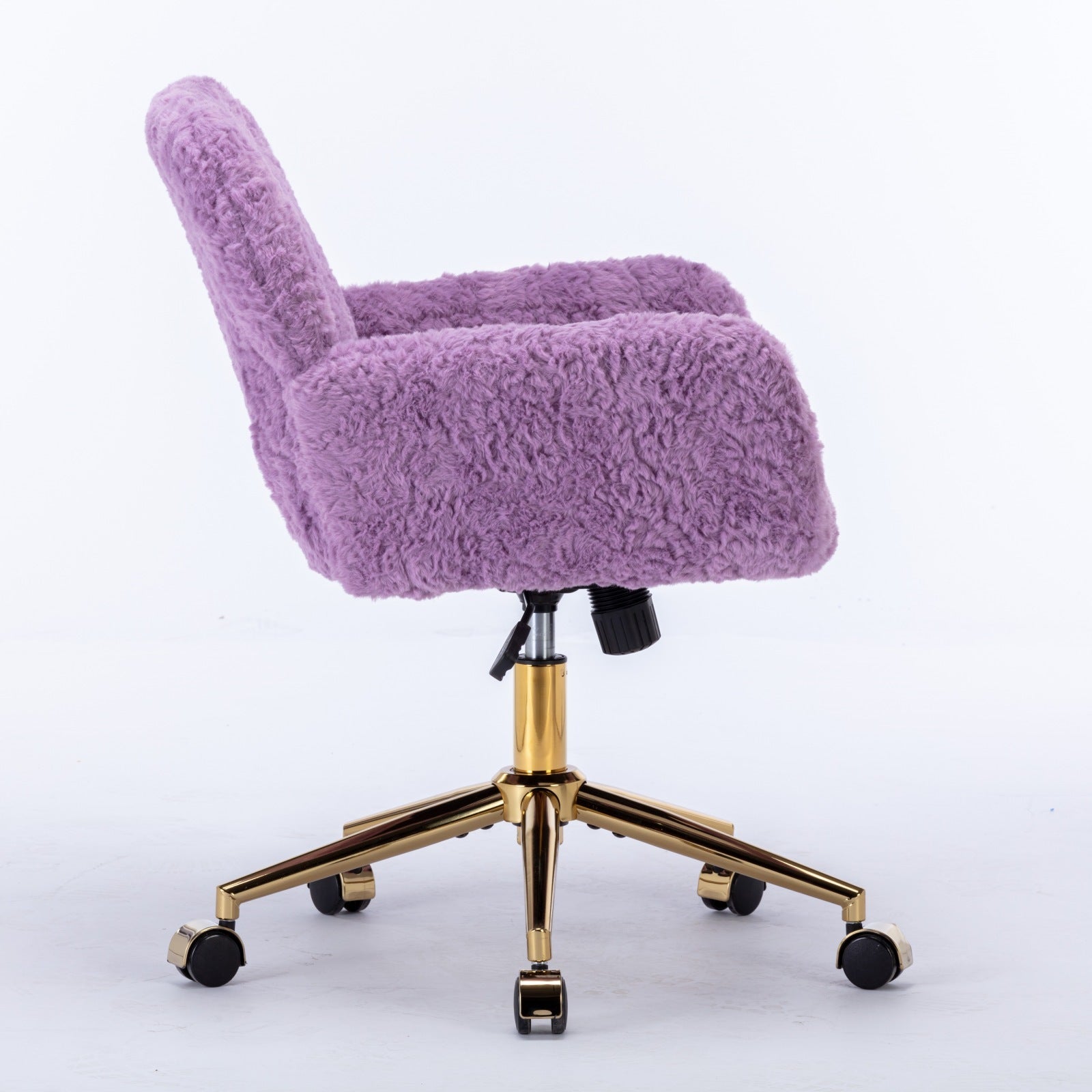 A&A Furniture Office Chair,Artificial rabbit hair Home Office Chair with Golden Metal Base,Adjustable Desk Chair Swivel Office Chair,Vanity Chair(Violet)