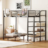 Twin Size Metal Loft Bed with Upper Grid Storage Shelf and Lateral Storage Ladder, Black