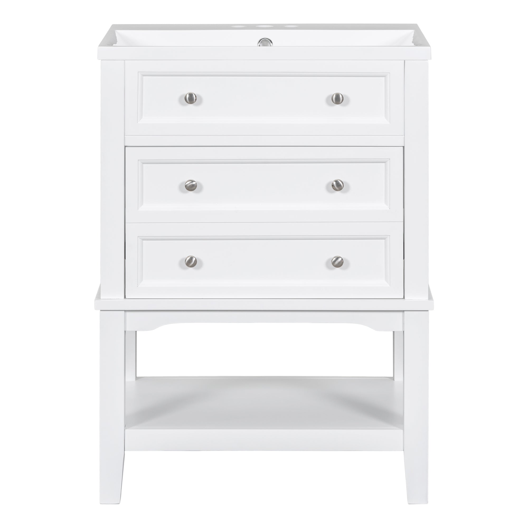 24" Bathroom Vanity With Sink, Bathroom Storage Cabinet with Drawer and Open Shelf, Solid Wood Frame, White