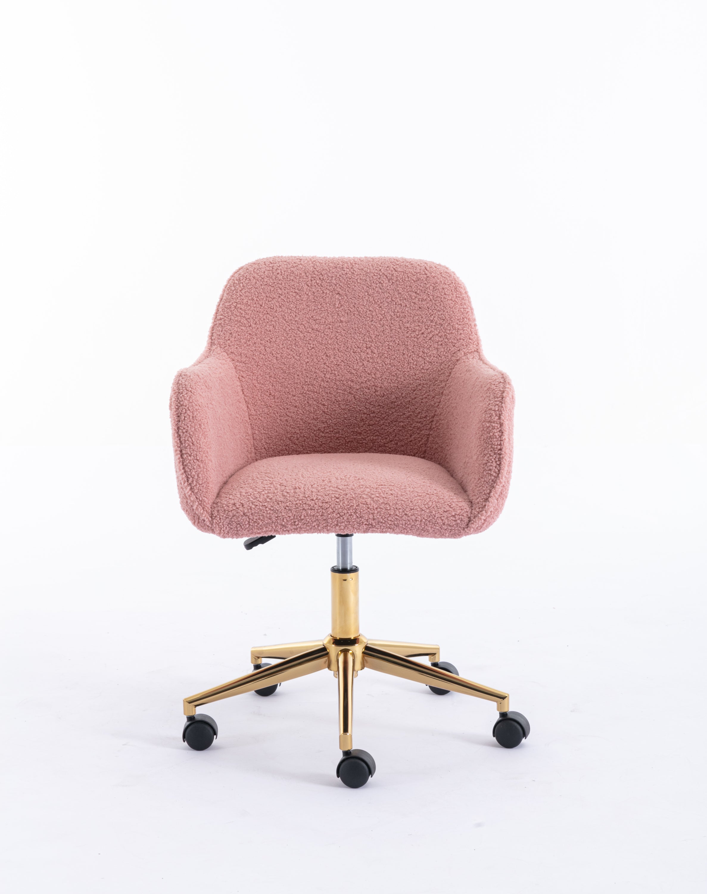 Modern Teddy Fabric Material Adjustable Height 360 Revolving Home Office Chair With Gold Metal Legs And Universal Wheel For Indoor,Pink