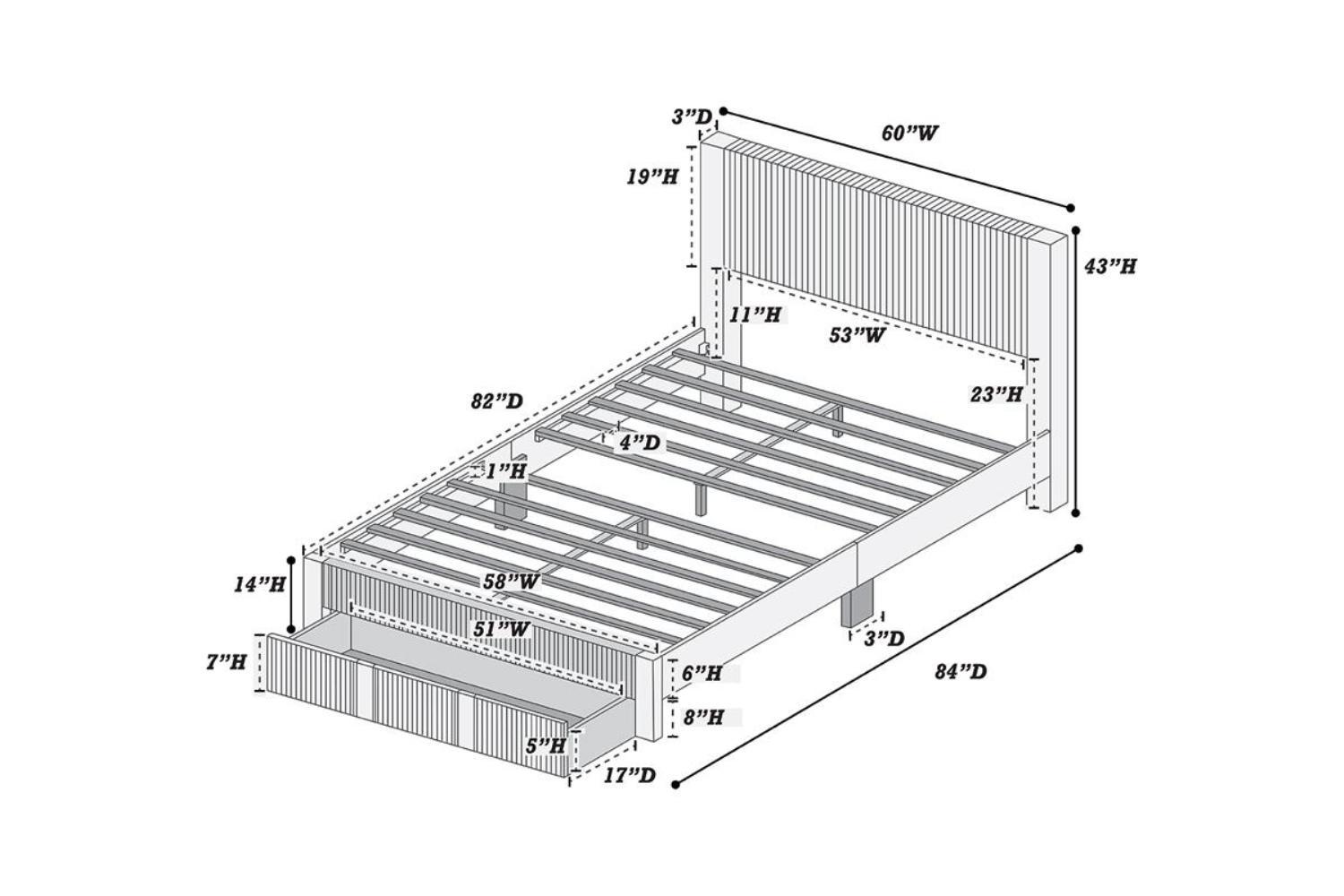 Contemporary 1pc Queen Size Bed w Storage Drawer Charcoal Corduroy Texture Design Platform Bedframe