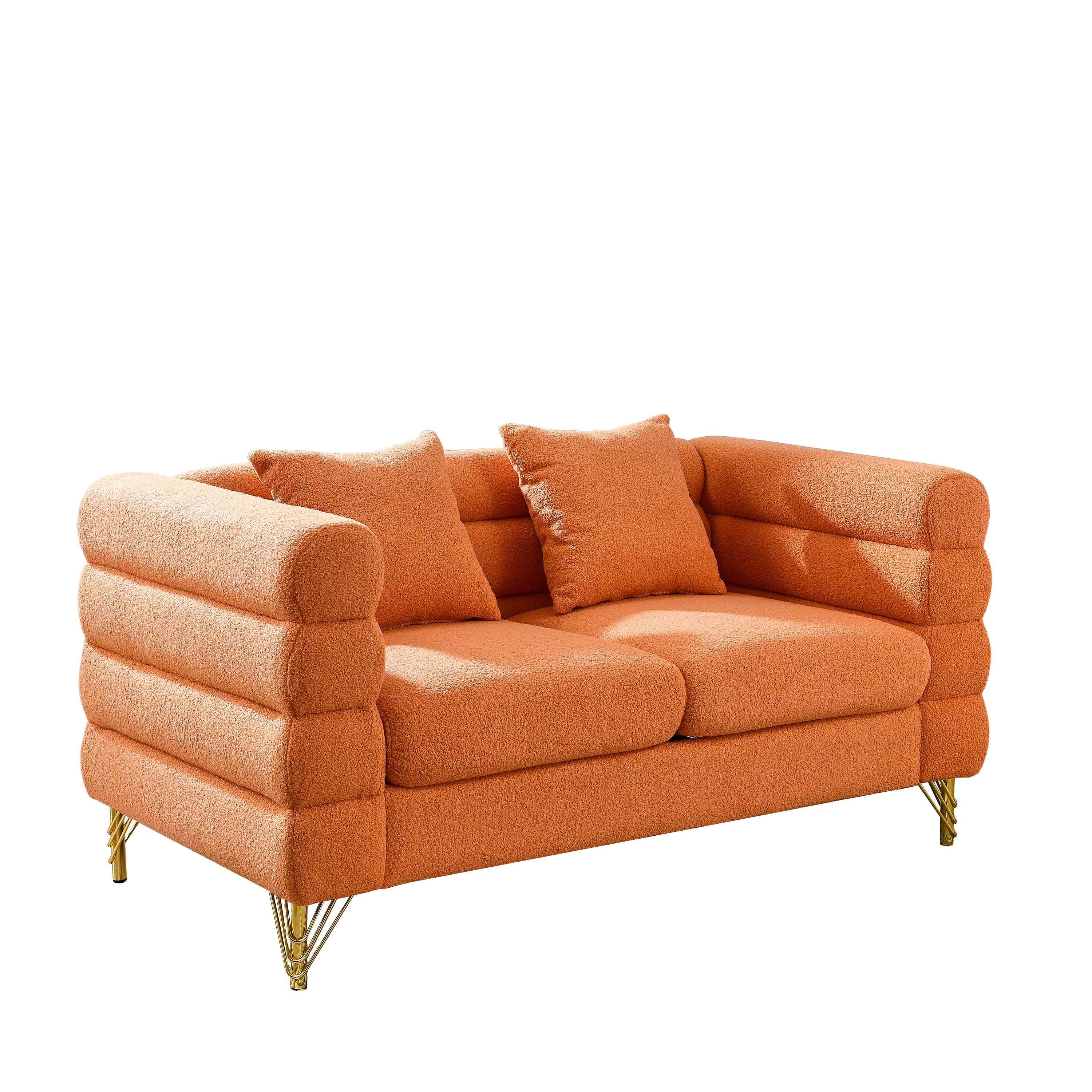 60Inch Oversized 2 Seater Sectional Sofa, Living Room Comfort Fabric Sectional Sofa-Deep Seating Sectional Sofa, Soft Sitting with 2 Pillows for Living Room,Bedroom,Office,Orange teddy(W834S00031)