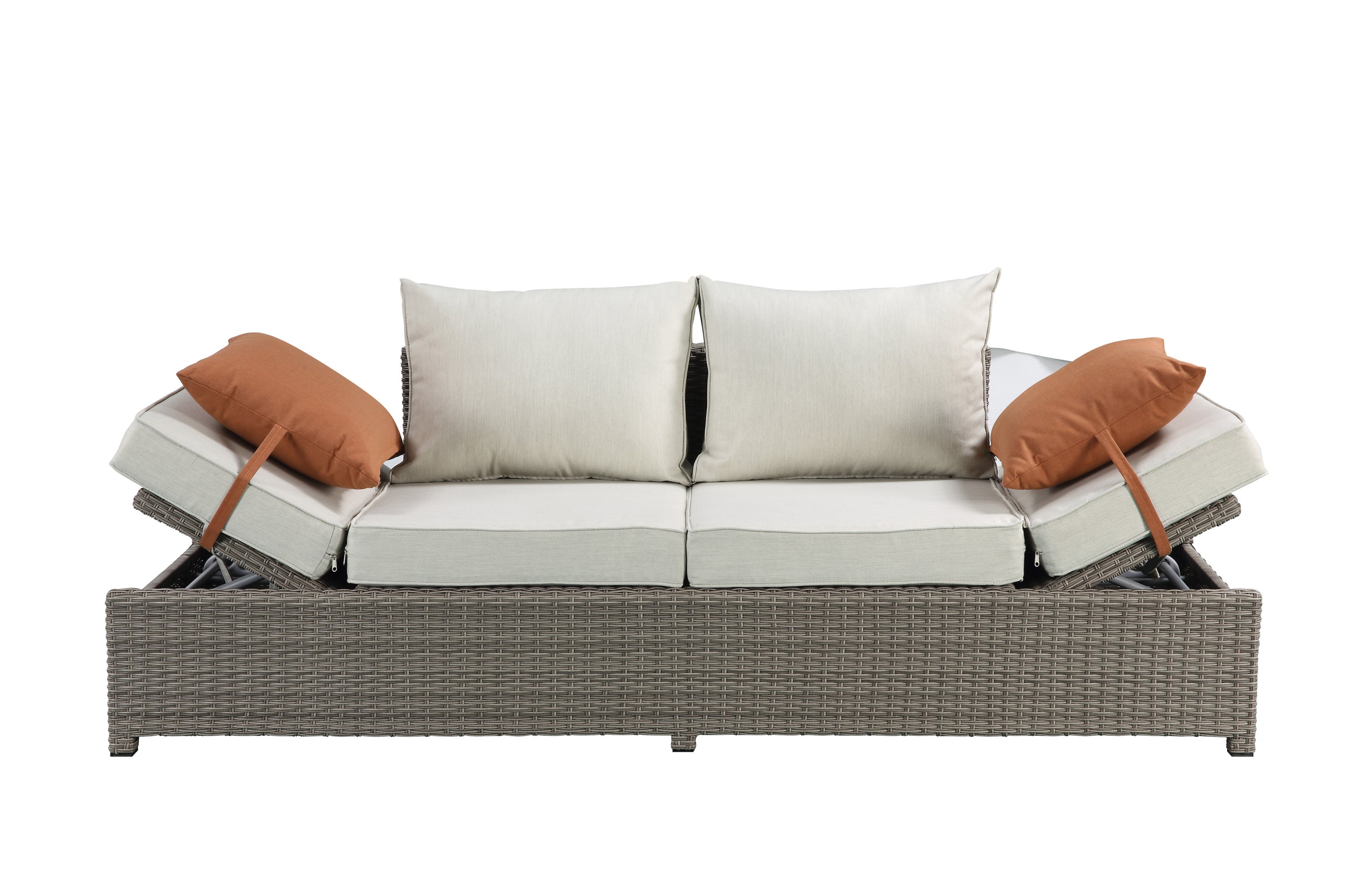 Salena Beige Fabric & Gray All-Weather Wicker Patio Sofa & Ottoman with 2 Toss Pillows