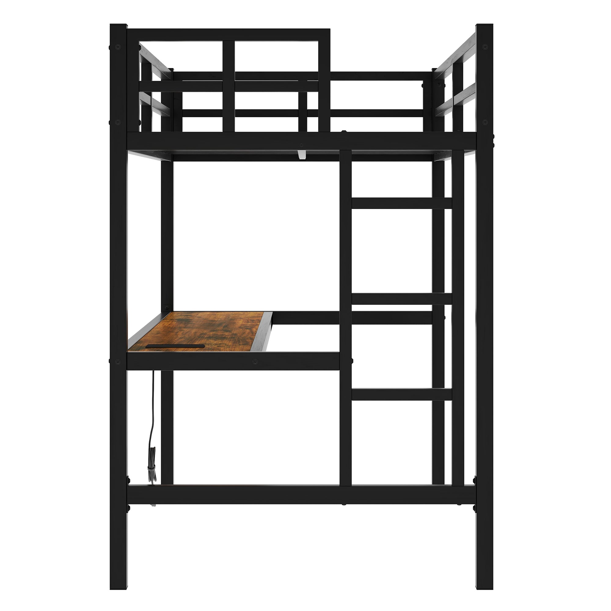 Metal Twin XL Size Loft Bed  with Power Outlet and LED Lighted, Space-Saving, Noise Reduced, Black