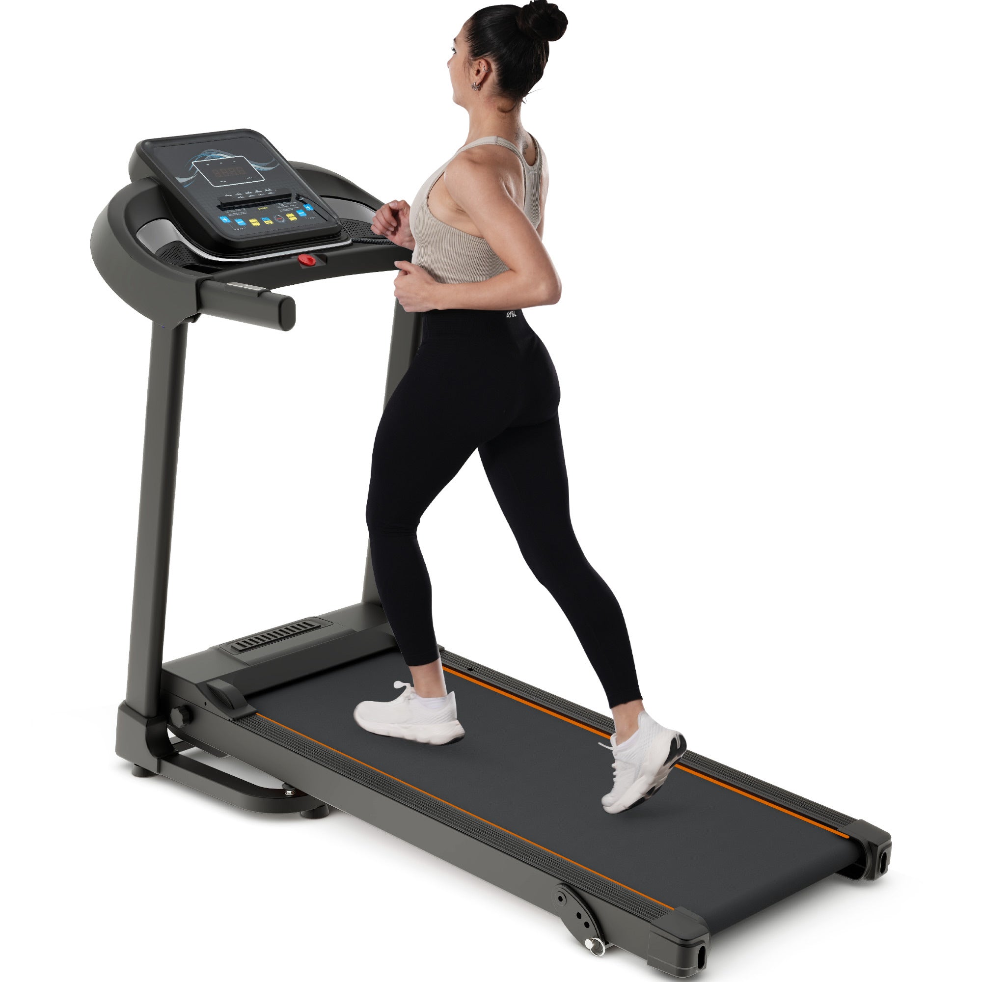 Compact Easy Folding Treadmill Motorized Running Jogging Machine with Audio Speakers and Incline Adjuster