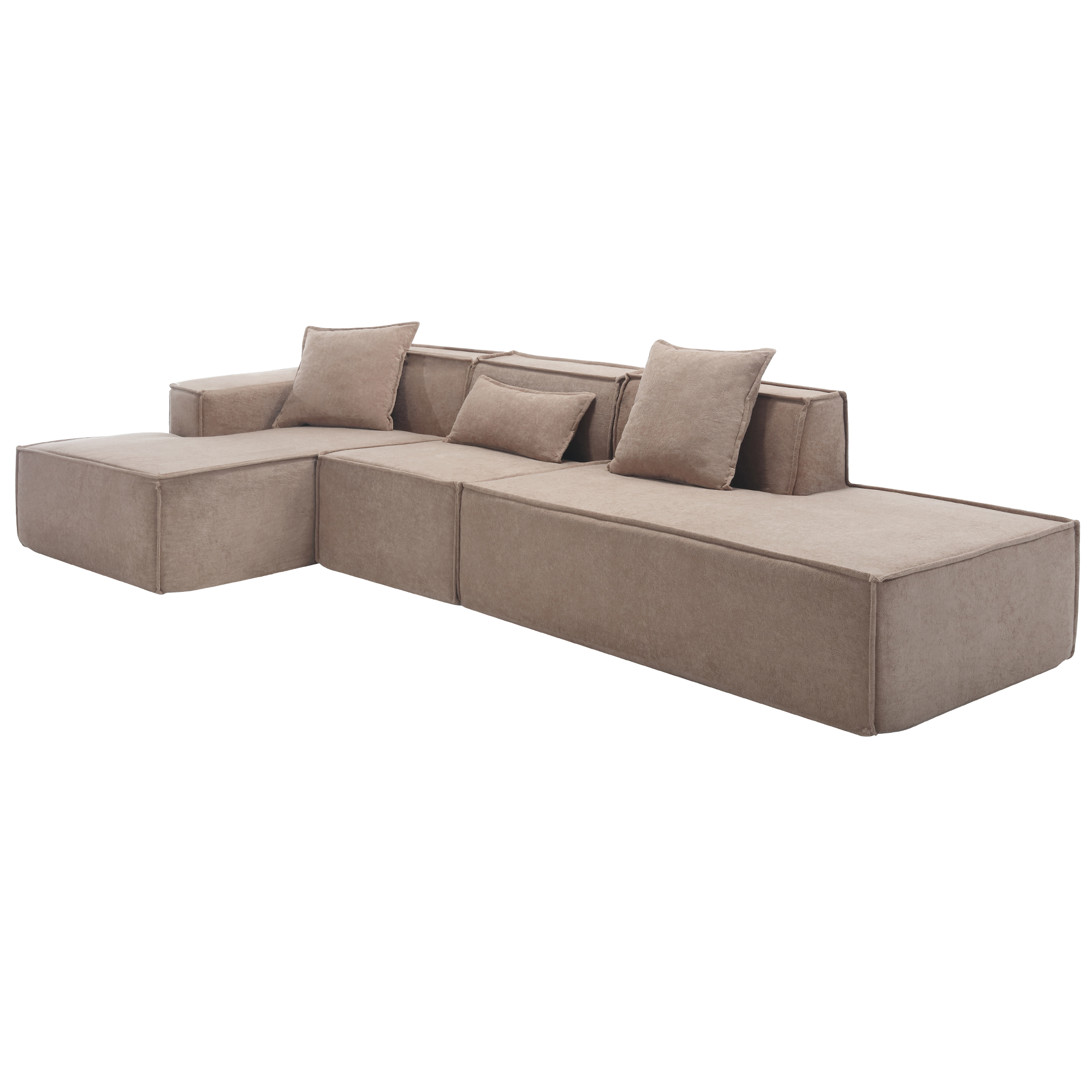 [VIDEO PROVIDED] Modular combination living room sofa set, modern minimalist sofa, free installation sofa, L-shaped, Italian minimalist tofu block sofa, Left-Hand Facing,Terrycloth fabric, Light Brown