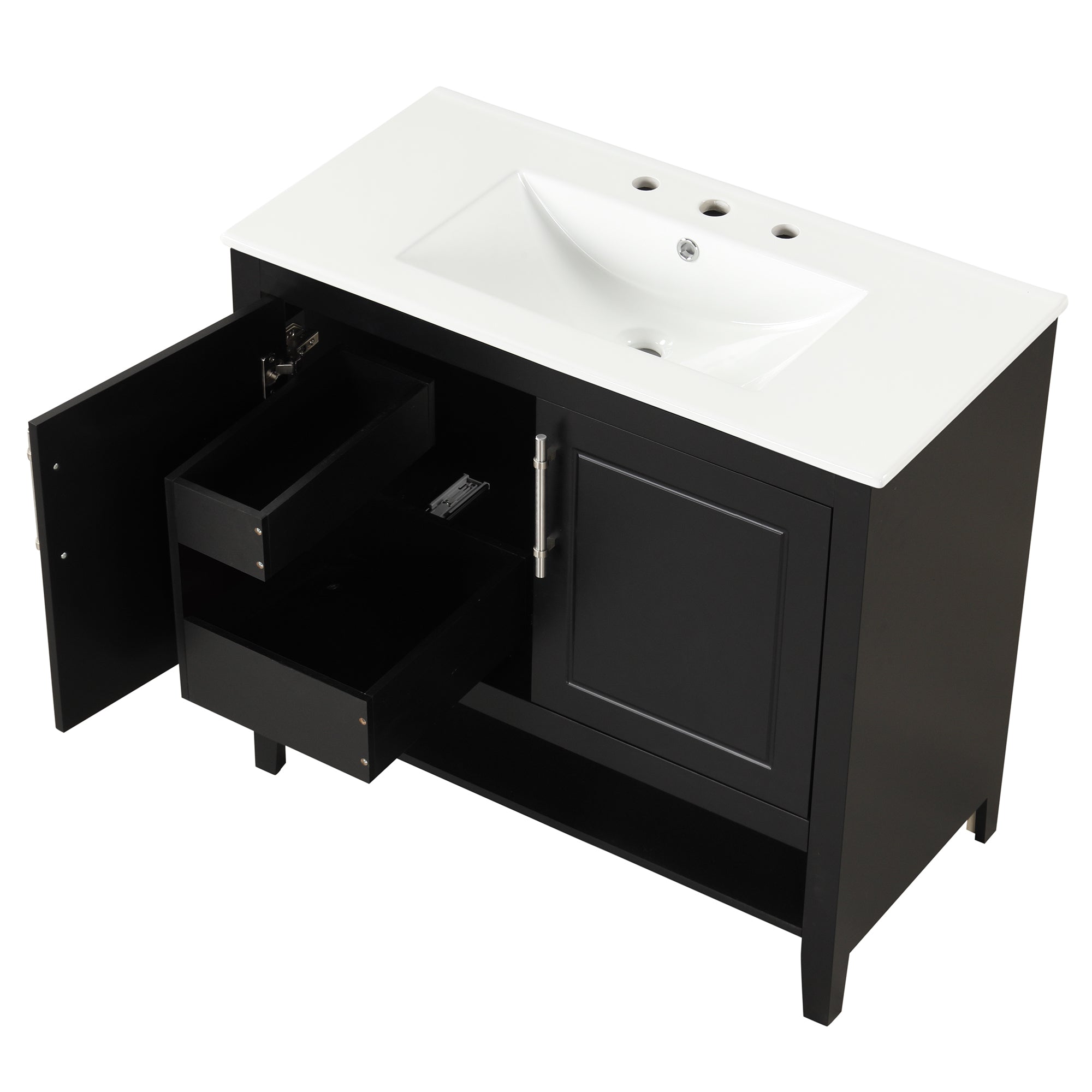 36" Bathroom Vanity with Sink, Multi-functional Bathroom Cabinet with Doors and Drawers, MDF Frame and MDF Board, Black