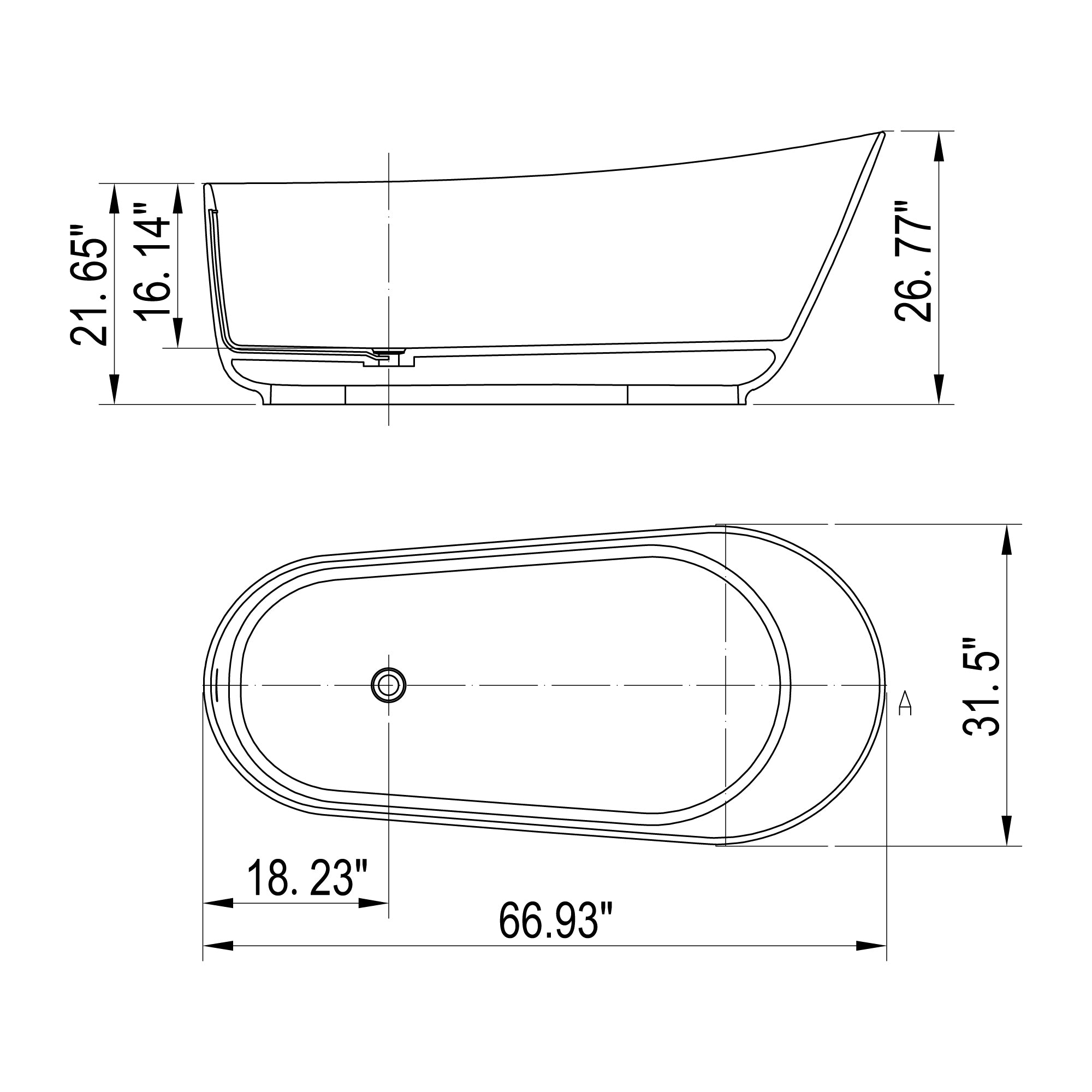 67" solid surface stone resin oval shape soaking bathtub with overflow for the bathroom