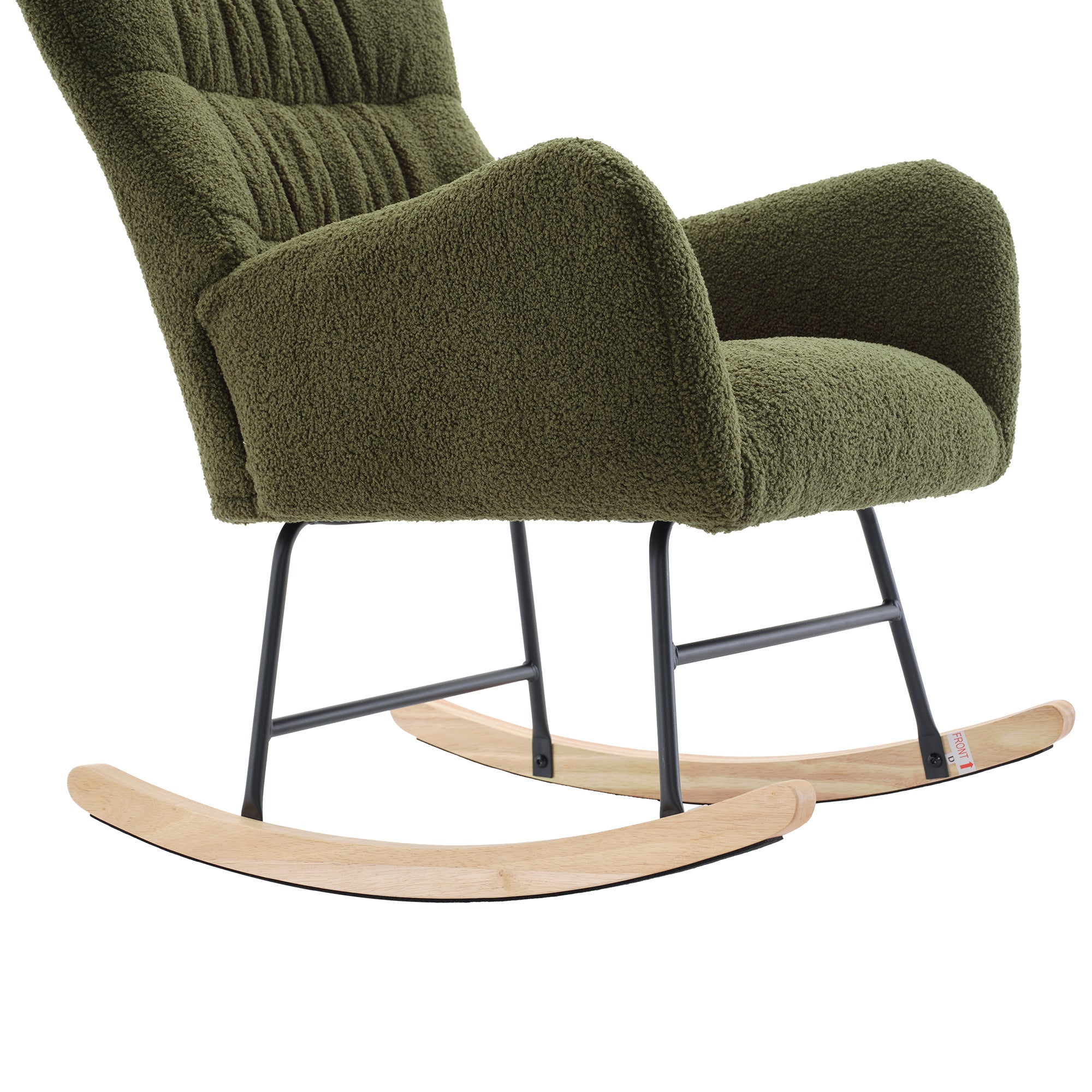 Nursery Rocking Chair, Teddy Upholstered Glider Rocker, Rocking Accent Chair with High Backrest, Comfy Rocking Accent Armchair for Living Room, Bedroom, Offices, DARK GREEN