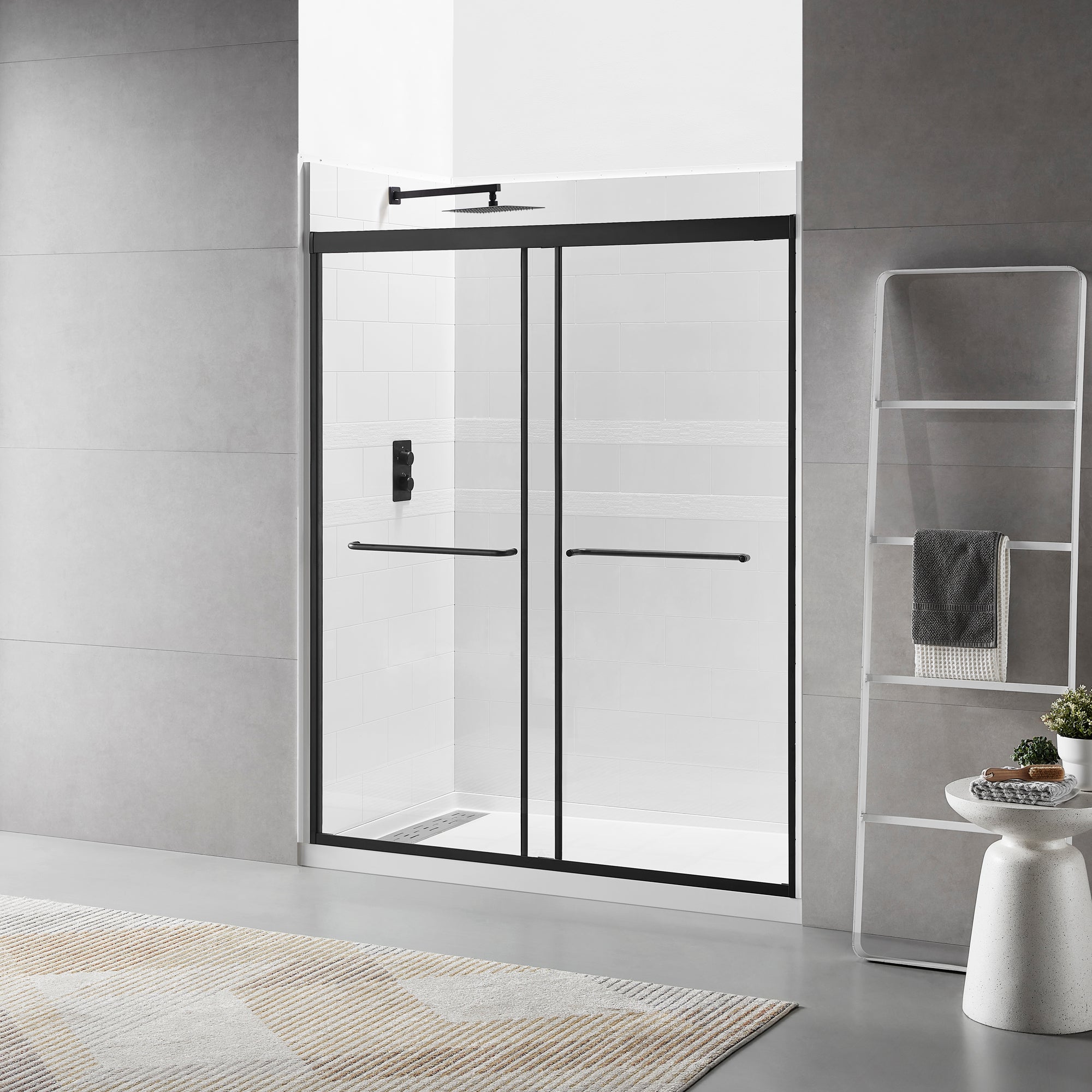 56"-60"W x 70"H Framed Shower Door, Bathroom Double Sliding Shower Door, 1/4" (6mm) Clear Tempered Glass, Bypass Glass Door, Matte Black Finish