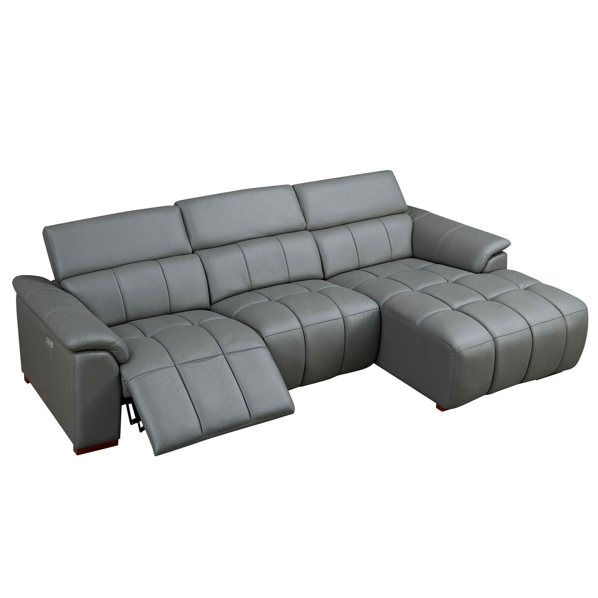 Wall-Hugger Reclining Sofa Modern Electric Control Genuine Leather L Shaped Couch,Lounge Seat Theater Seating Furniture with USB Port, Sofa with Headrest & Footrest for Living Room,Apartment,Office