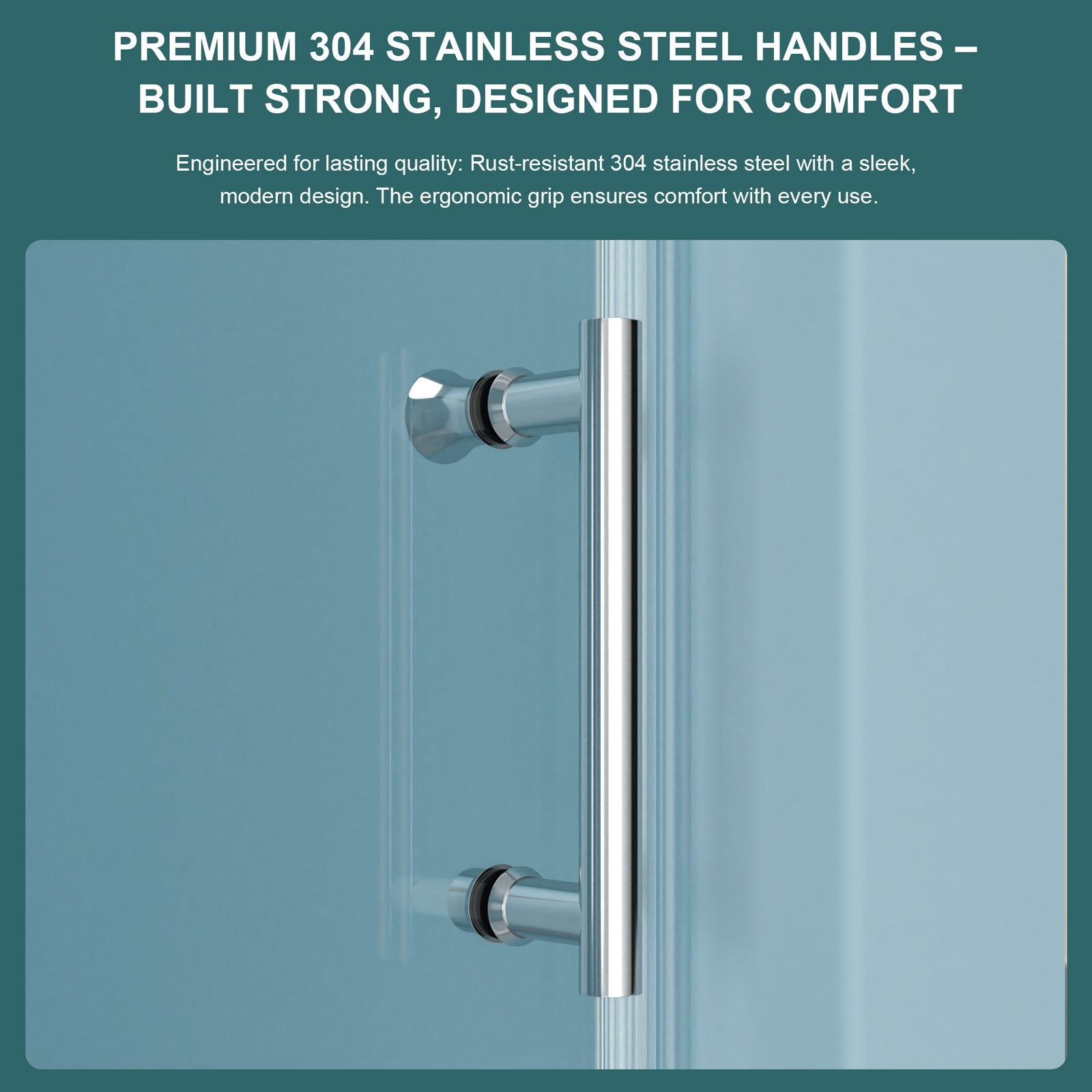 Sliding shower door 48 in. x 76 in. chrome 8mm glass detail view