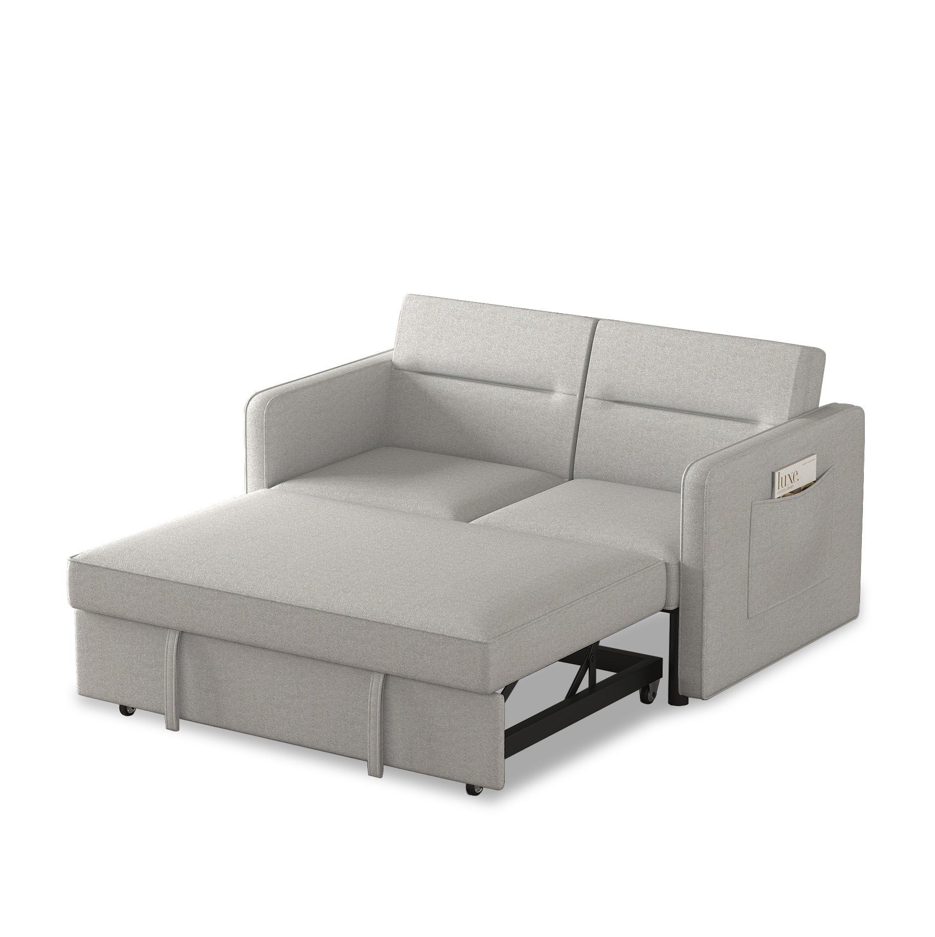 Loveseats Sofa Bed with Pull-out Bed,Adjsutable Back and Two Arm Pocket-Light grey(54.5"x33"x31.5")