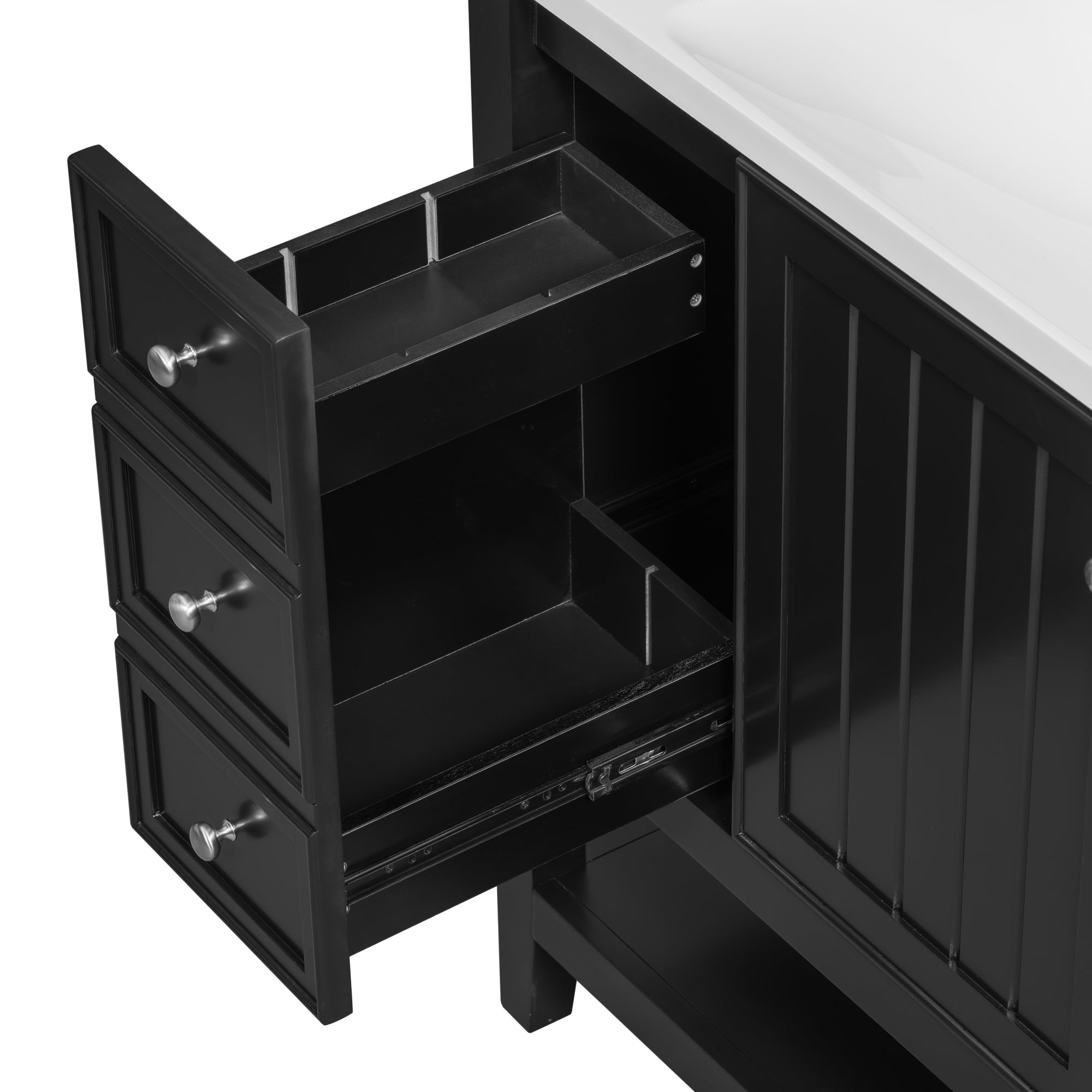 36" Bathroom Vanity with Sink Combo, One Cabinet and Three Drawers, Solid Wood and MDF Board, Black