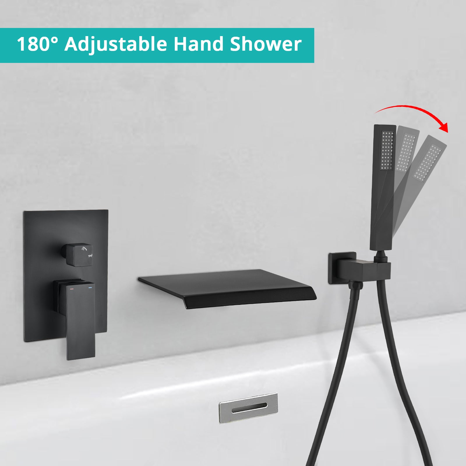 Modern Style matte black Wall Mount Tub Filler Bathroom Bathtub Faucet Shower Set