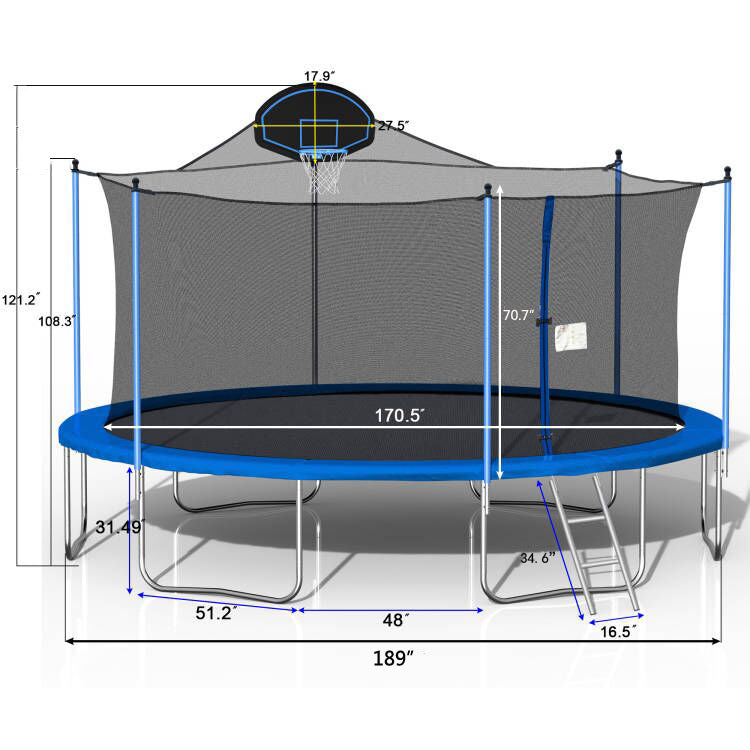 16FT Trampoline for Adults & Kids with Basketball Hoop, Outdoor Trampolines w/Ladder and Safety Enclosure Net for Kids and Adults