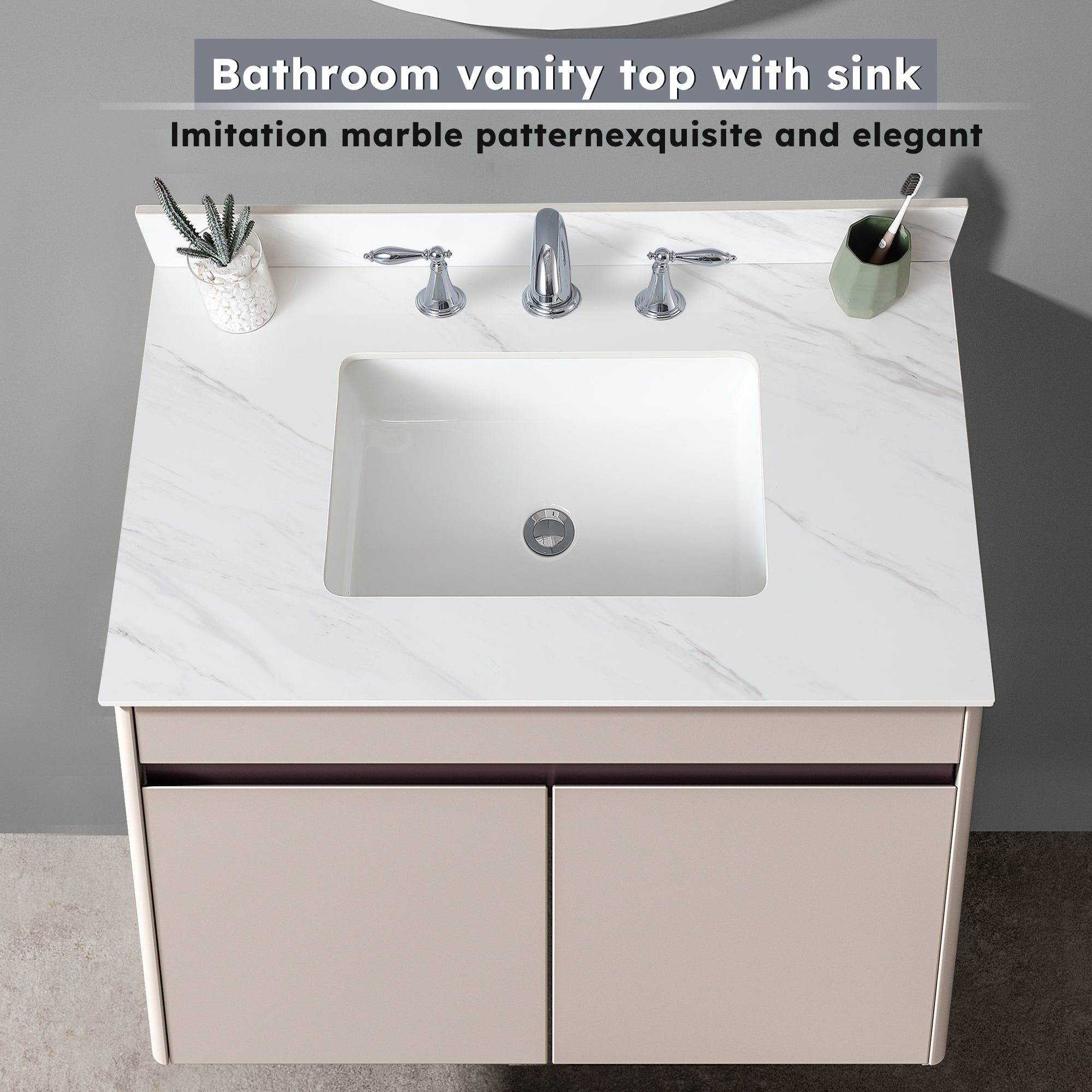 37 Inch Marble Vanity Top, White Vanity Top with Pre-drilled Faucet Holes, Bathroom Vanity Top with Undermount Rectangular Middle Sink and 4" Height Backsplash,  Bianco Carrara Venato