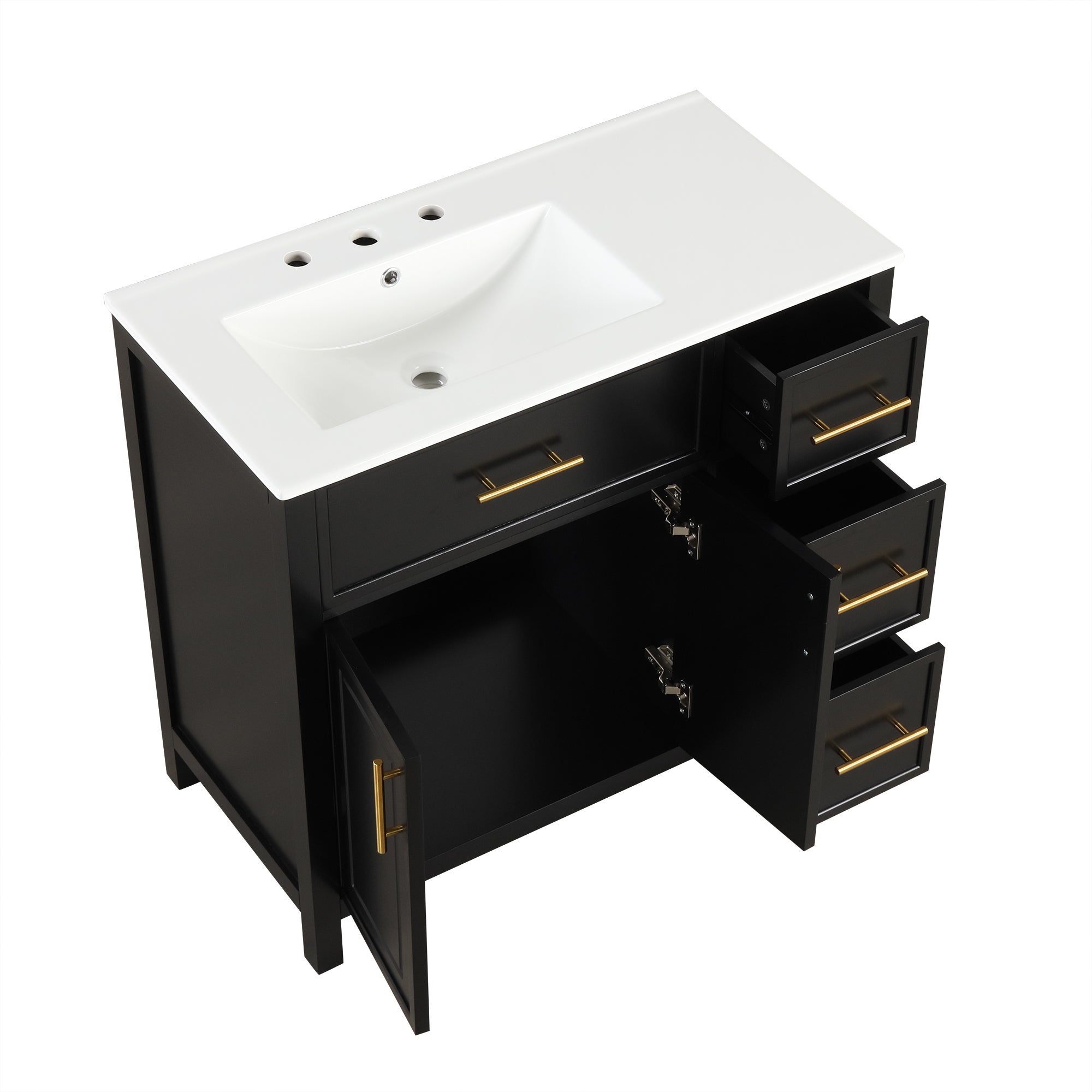 36" Bathroom Vanity with Sink Top, Bathroom Vanity Cabinet with Two Doors and Three Drawers, Solid Wood , MDF Boards ,One Package, Black