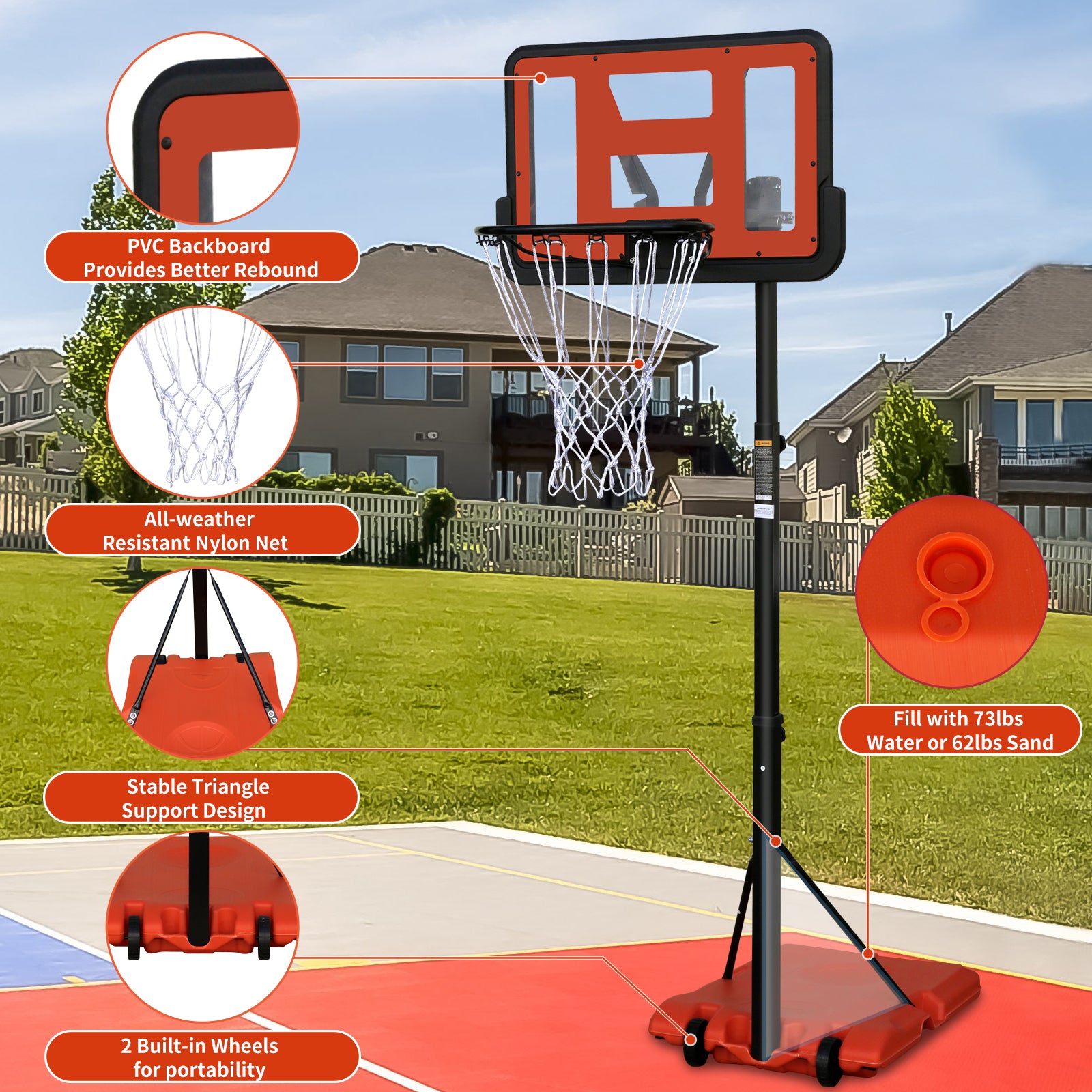 Use for Outdoor Height Adjustable 4.8 to 7.7ft Basketball Hoop 28 Inch Backboard Portable Basketball Goal System with Stable Base and Wheels