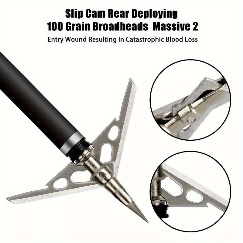 100 Grain Archery Hunting Broadheads 24Pcs 2" Dia Expandable Arrowheads 2 Blade