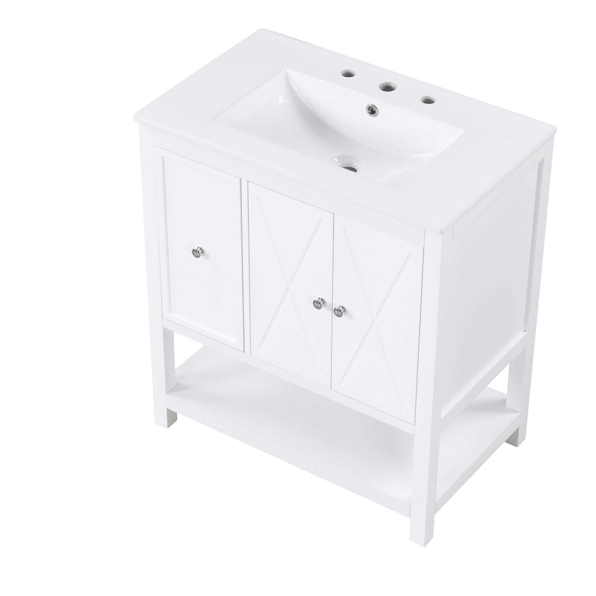 30" Bathroom Vanity with Sink Top, Bathroom Vanity Cabinet with Two Doors and One Drawer, MDF Boards, Solid Wood, One Package, White