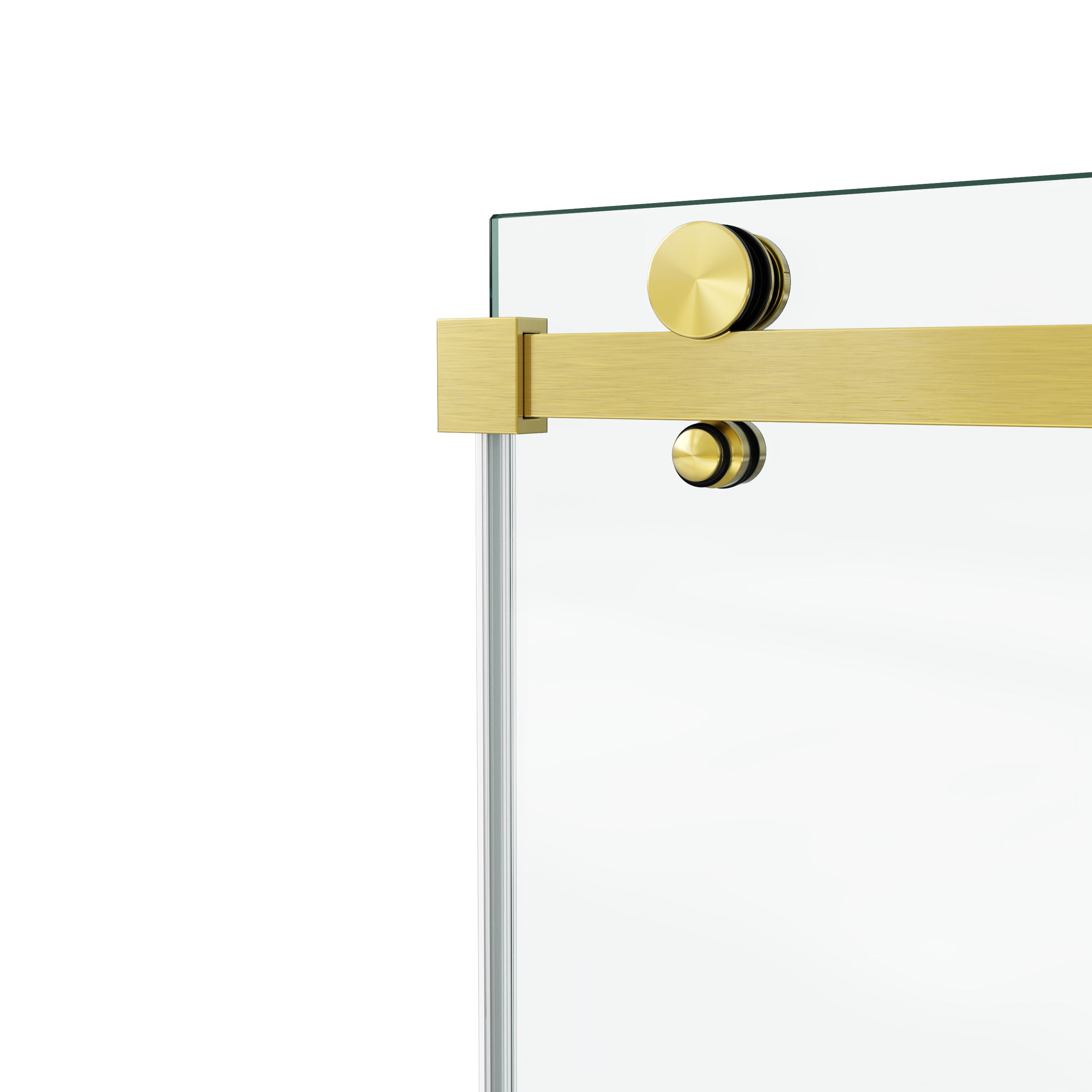 60 x 76 in Fixed and Sliding Square-Tube Shower Door - Brushed Gold hardware view
