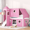 Twin Size Loft Bed with Slide Pink Tent and Tower - Pink