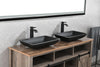 14.38" L -22.25" W -4-3/8 in. H Matte Shell  Glass Rectangular Vessel Bathroom Sink in Black with  Faucet and Pop-Up Drain in Matte Black