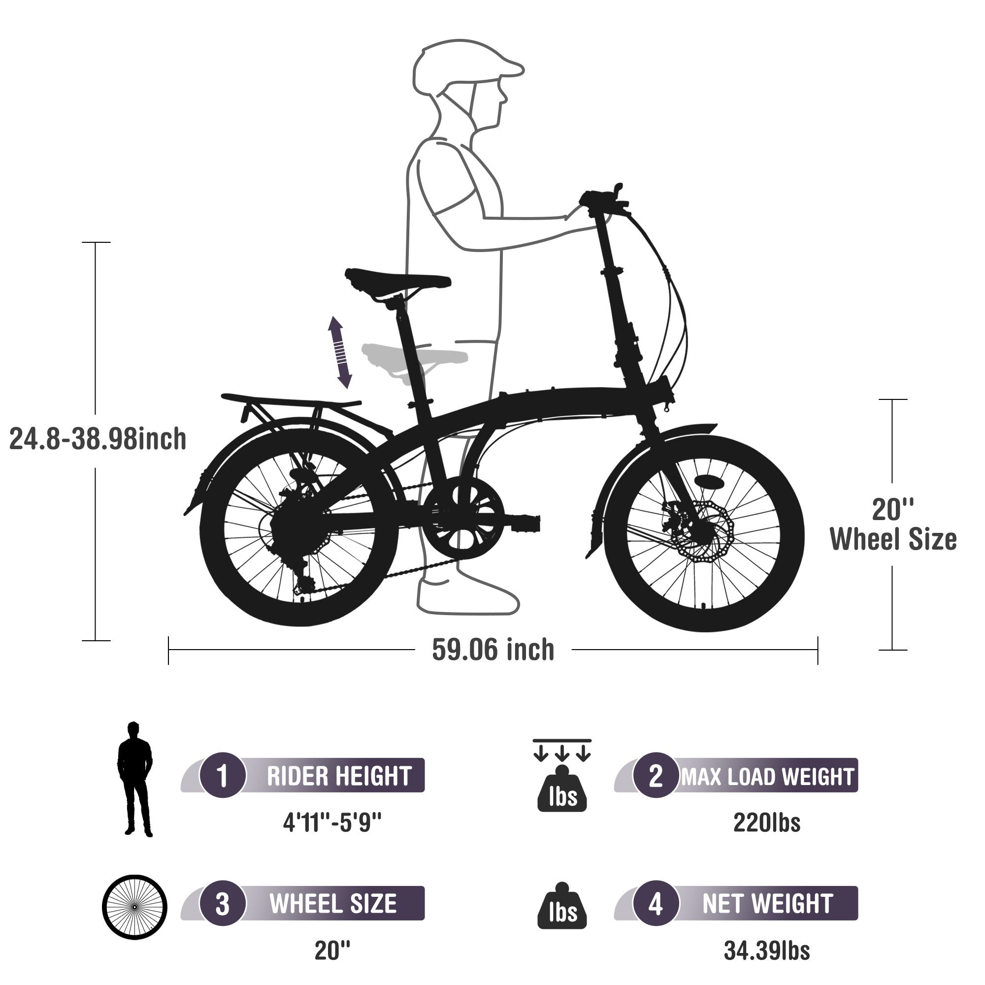 20" Folding Bike Steel Frame 7 Speed  City Bike