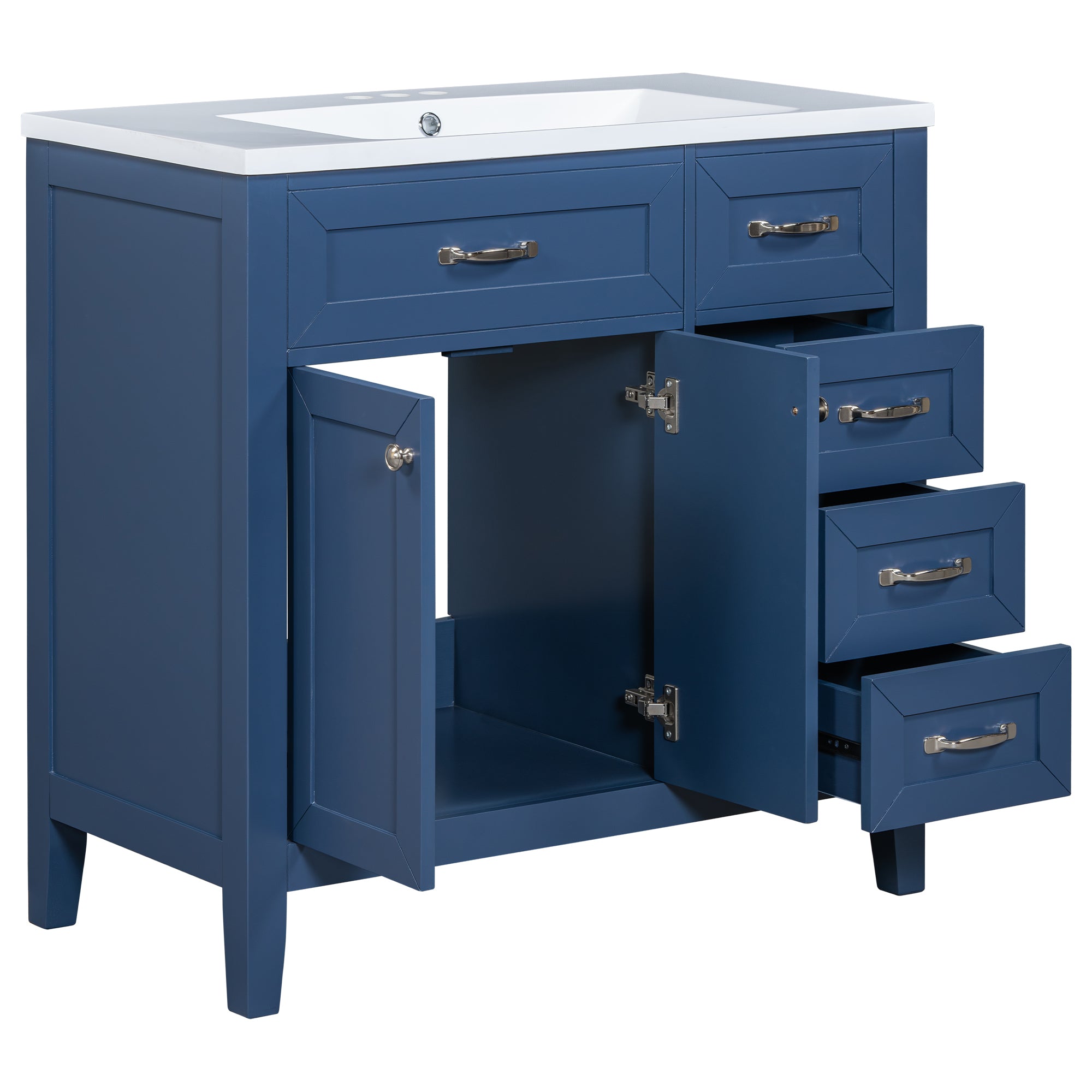 36" Bathroom Vanity with Sink Combo, Blue Bathroom Cabinet with Drawers, Solid Frame and MDF Board