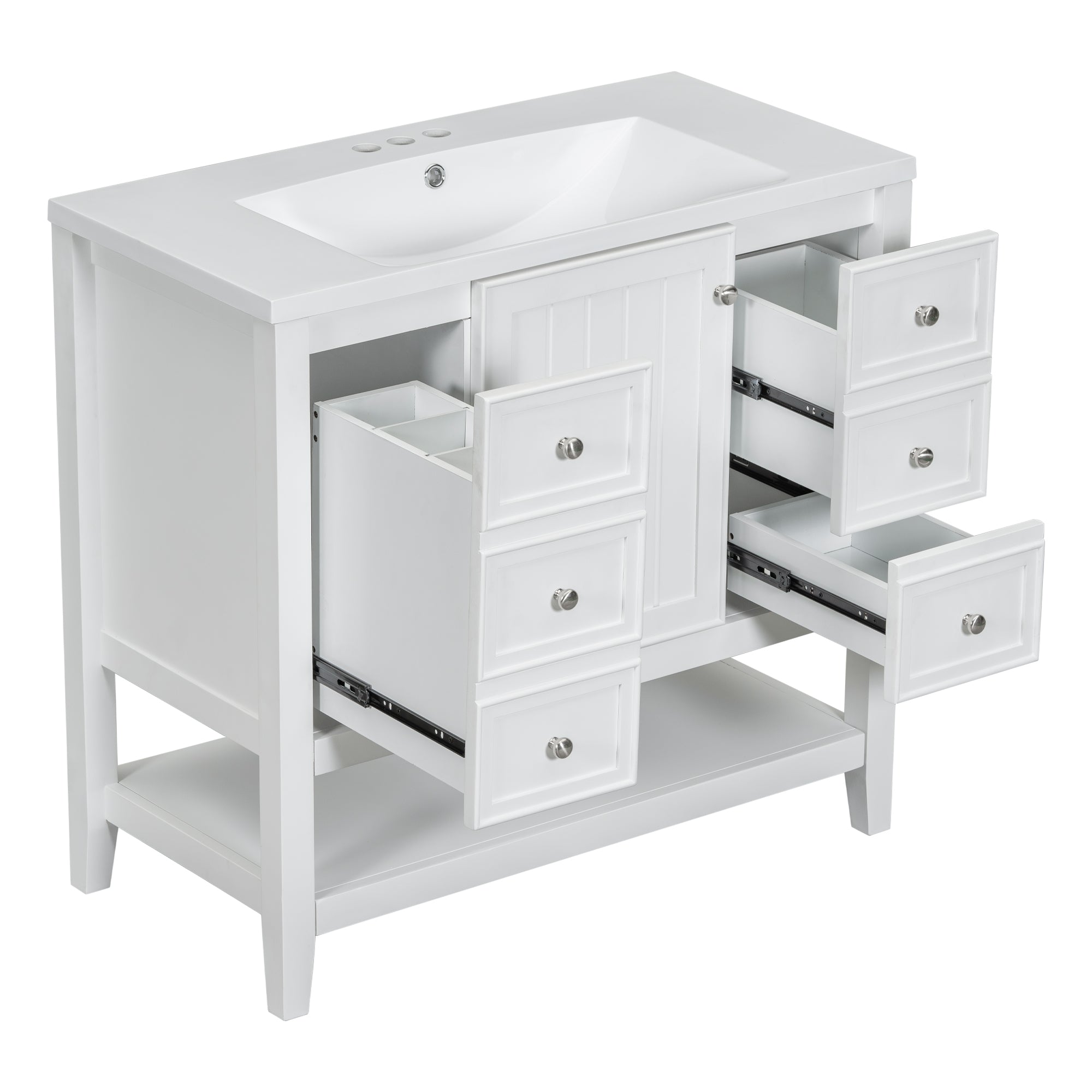 36" Bathroom Vanity with Sink Combo, One Cabinet and Three Drawers, Solid Wood and MDF Board, White