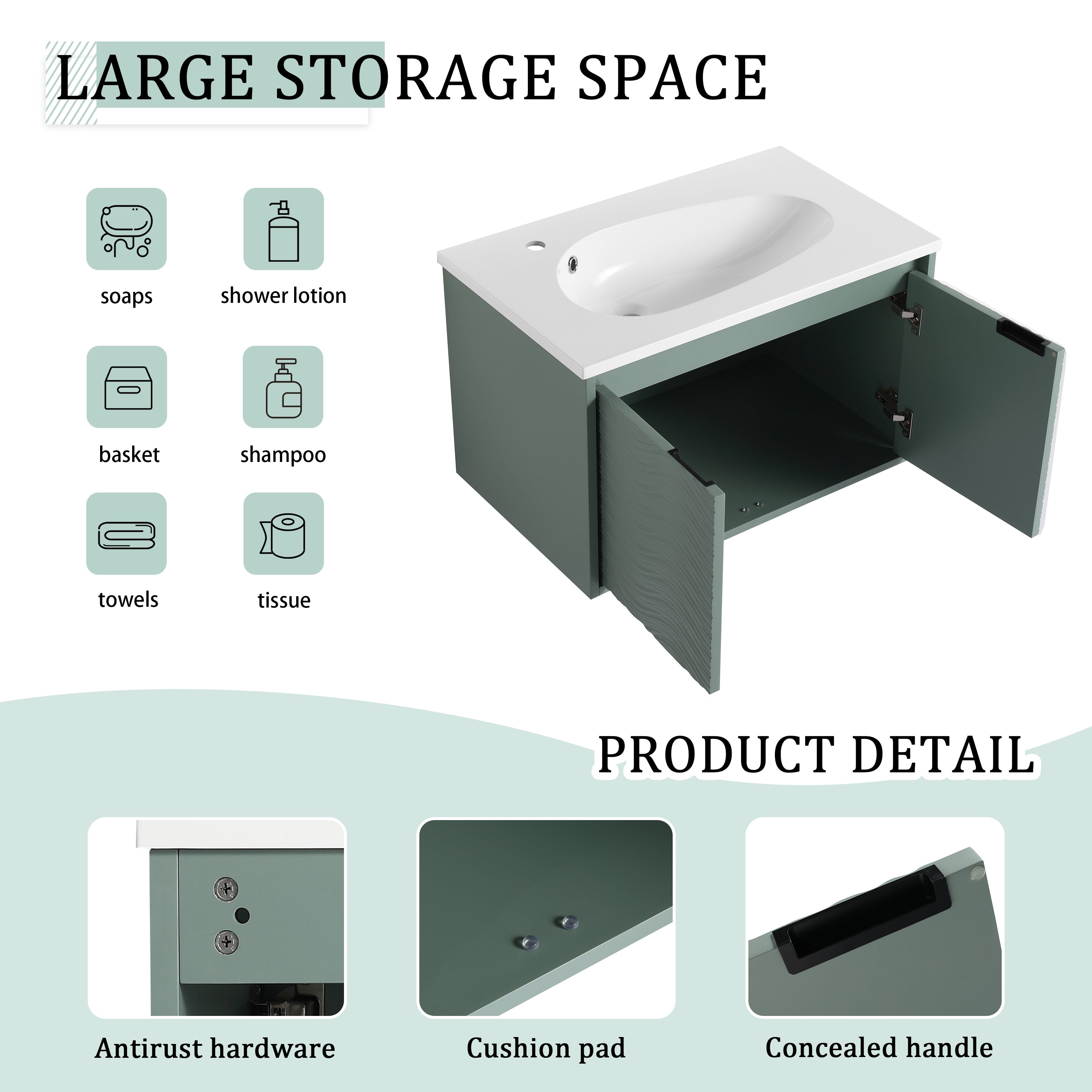 30 Inch Wall Mounted Bathroom Vanity, Soft Close Doors, For Small Bathroom (KD-Packing)