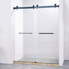 56-60"W x 75"H Frameless Double Sliding Shower Door, 304 Stainless Steel in Matte Black, 5/16" (8mm) Thick SGCC Tempered Clear Glass.