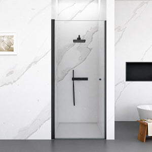 Frameless pivot shower door 32 in by 72 in matte black front view