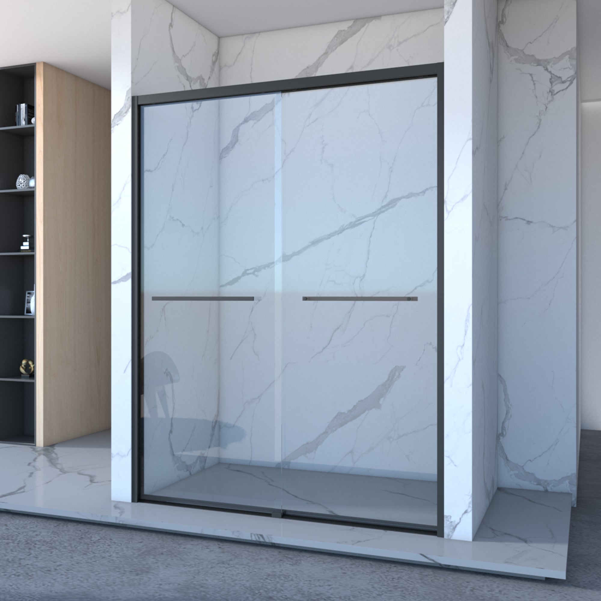 56-60 x 70 in sliding shower door in Matte Black
