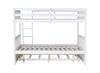 White full over full rubber wood bunk bed with twin trundle, front view