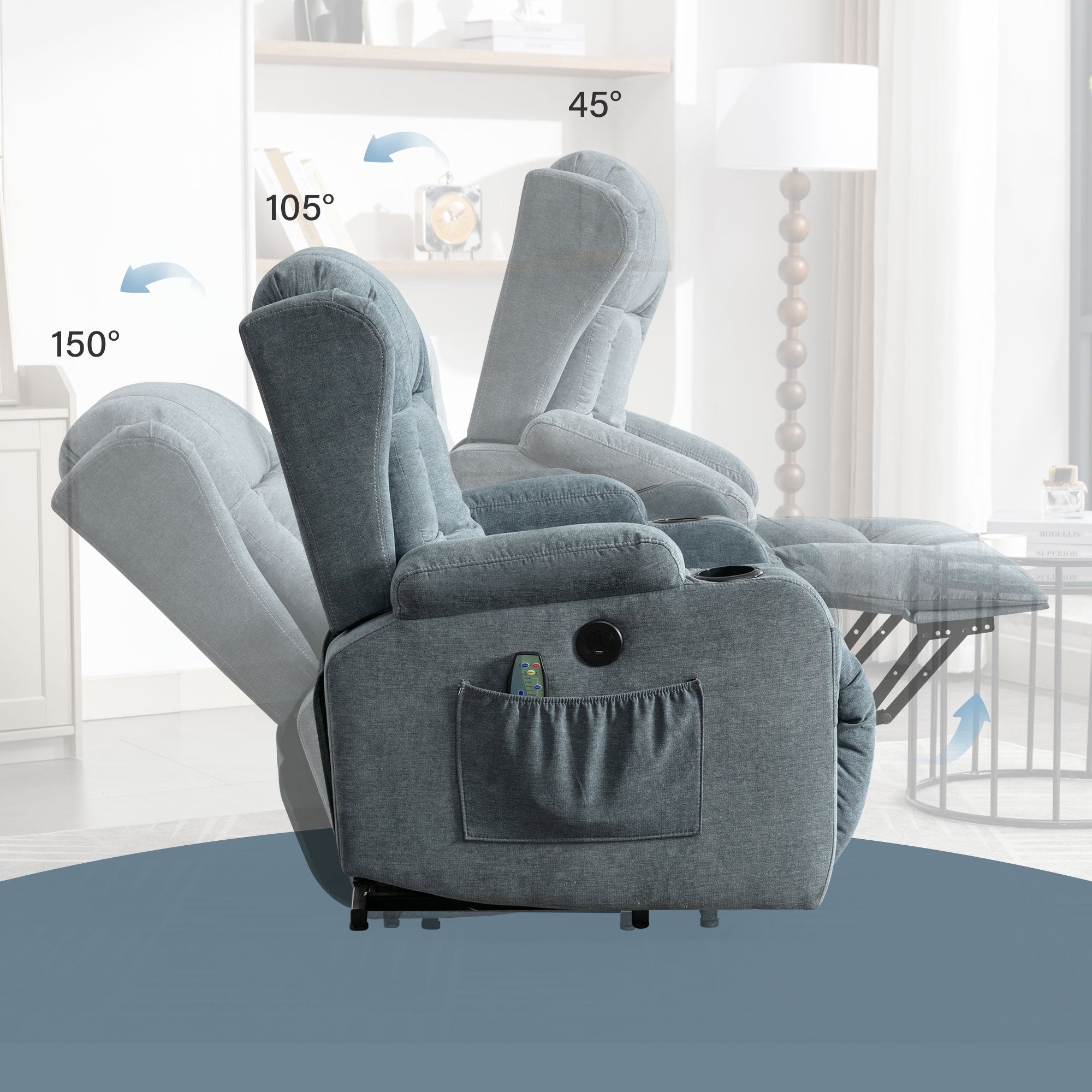 Power Lift Recliner Chair Recliners for Elderly with Heat and Massage Recliner Chair for Living Room with Infinite Position and Side Pocket,USB Charge Port(BLUE)