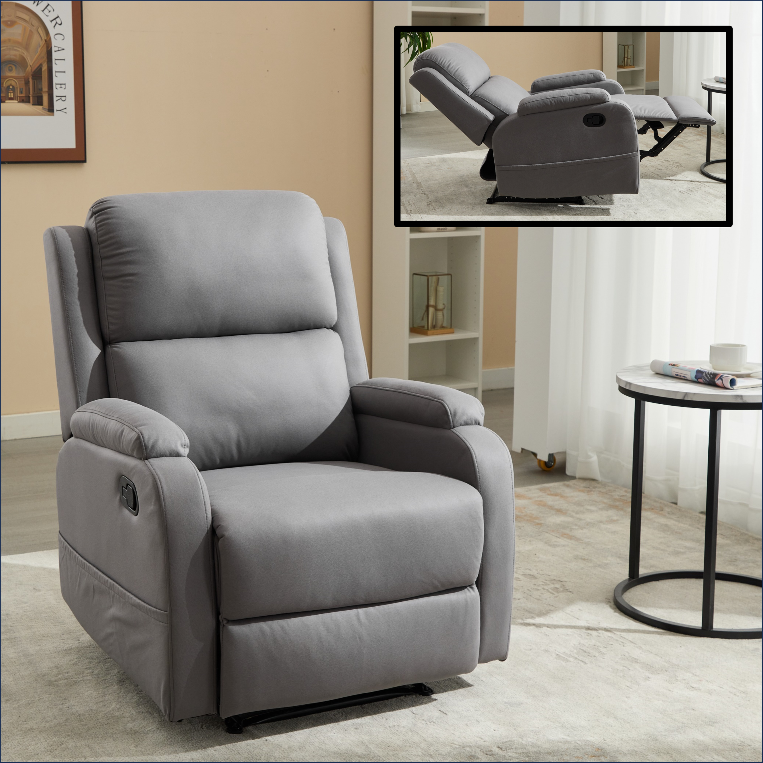 Best Choice Recliner Chair Living Room Reclining Sofa Chair, Home Theater Seating Modern Recliner, Manual Recliner Sofa Chair for Living Room/Office/Apartment, Easy-to-Reach Side Button - Gray