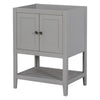 24" Bathroom Vanity Base Only, Soild Wood Frame, Bathroom Storage Cabinet with Doors and Open Shelf, Grey