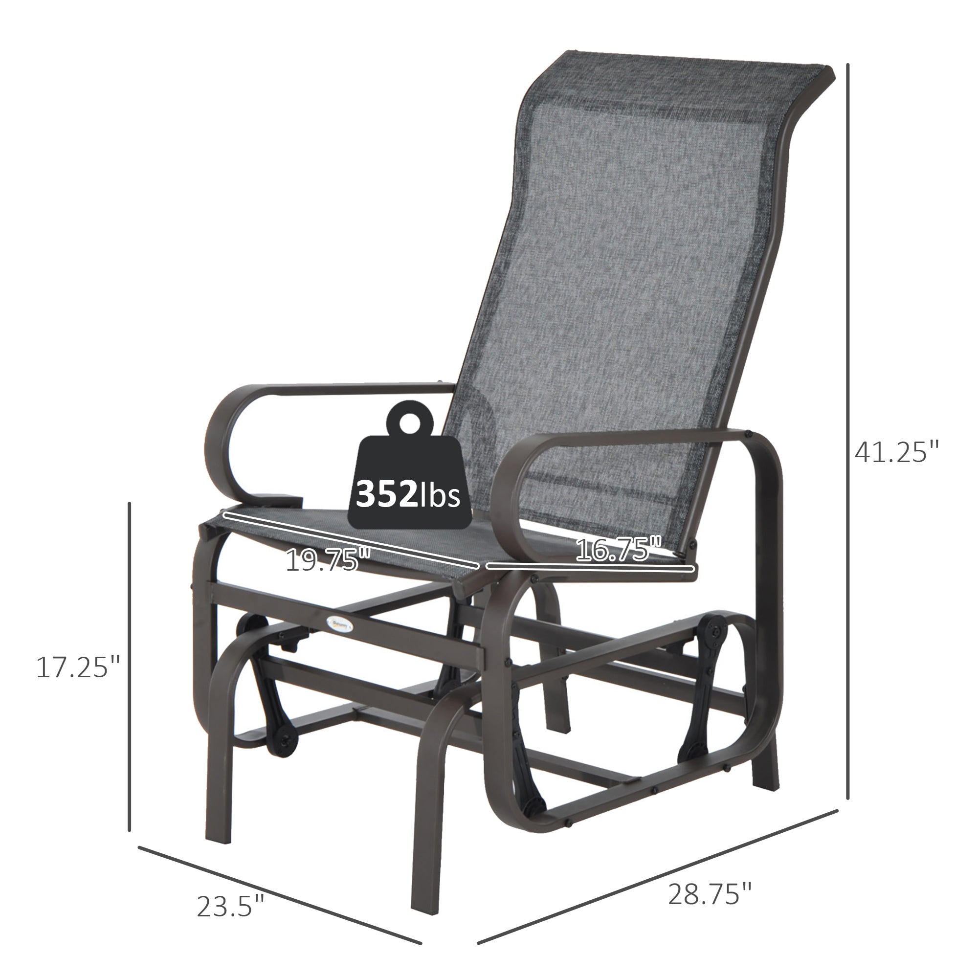 Outsunny Outdoor Glider Chair, Gliders for Outside Patio with Smooth Rocking Mechanism and Lightweight Construction for Backyard, Gray