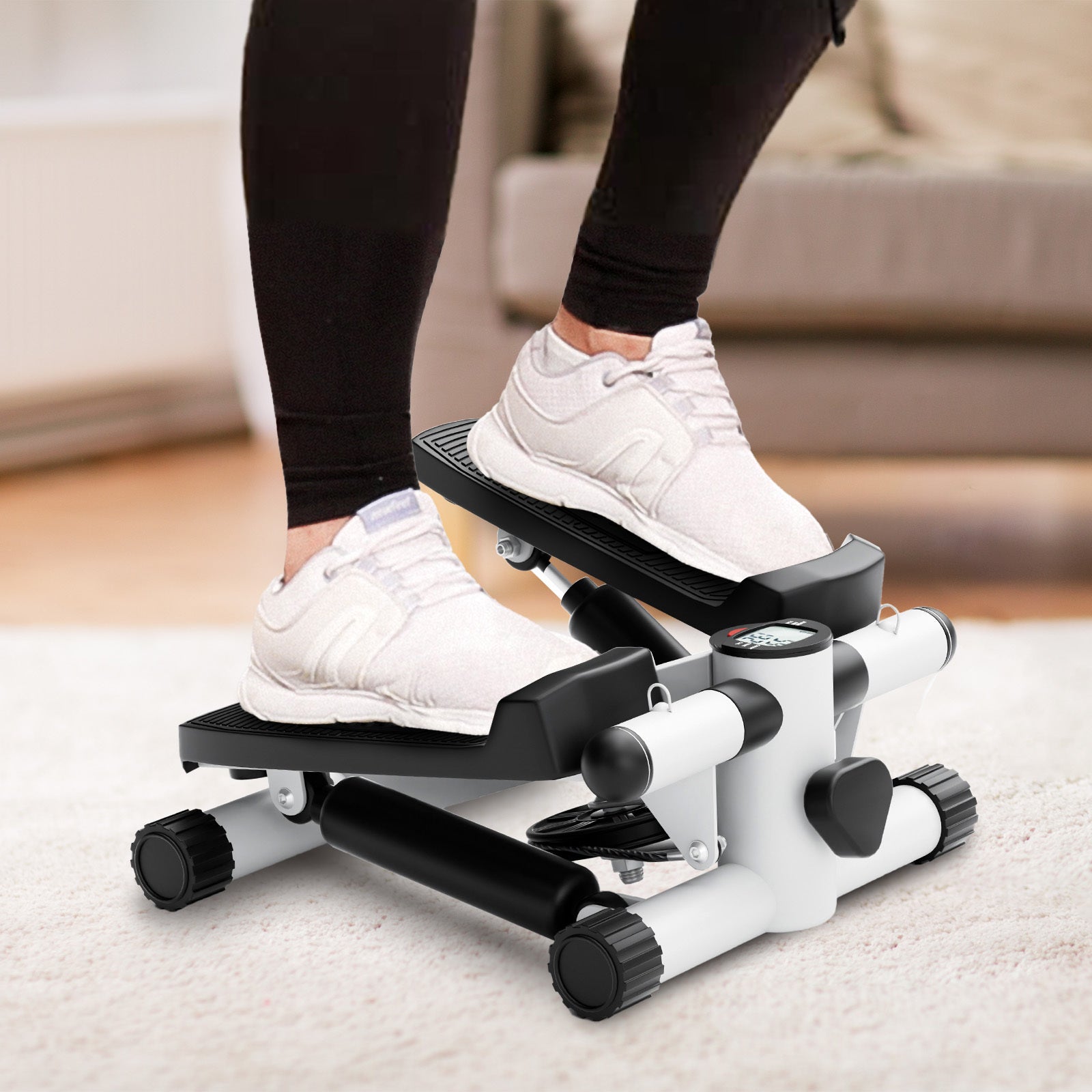 Mini Fitness Stepper, Hydraulic Fitness Stepper with Resistance Bands and Display, Silent Design, Weight Capacity 300LBS, Portable Stepper for Total Body Workout,11.3"L x 12.6"W x 7.8"H,White