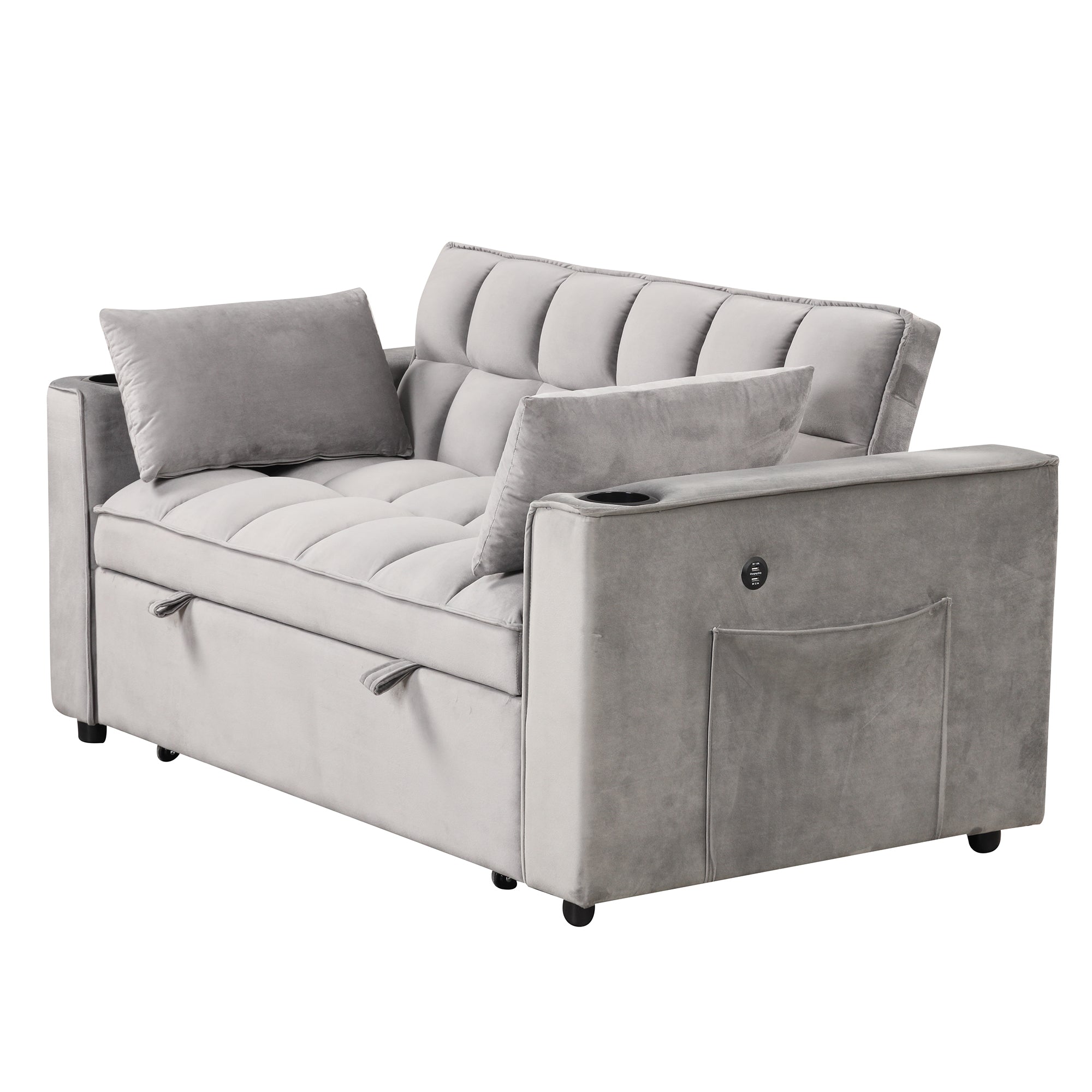 58" 4-1 Multi-functional Sofa Bed with Cup Holder and USB Port for Living Room or Apartments, Gray