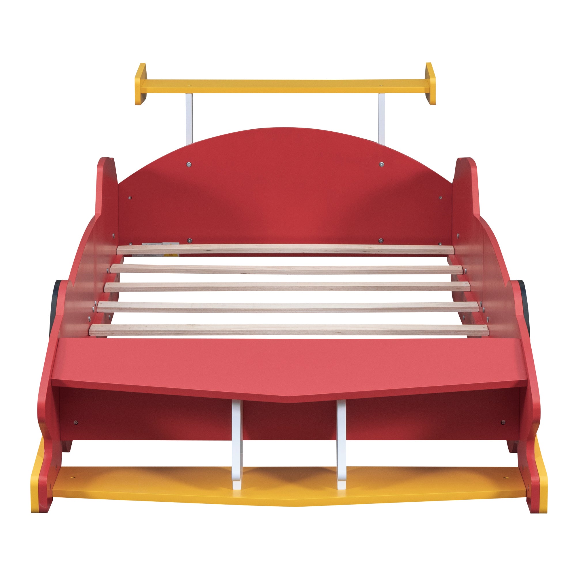 Twin Size Race Car-Shaped Platform Bed with Wheels,Red